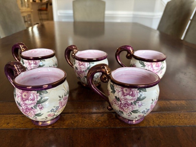 MCKENZIE CHILDS CHELSEA LUSTER TEA CUPS 2003 RARE LOT OF 5
