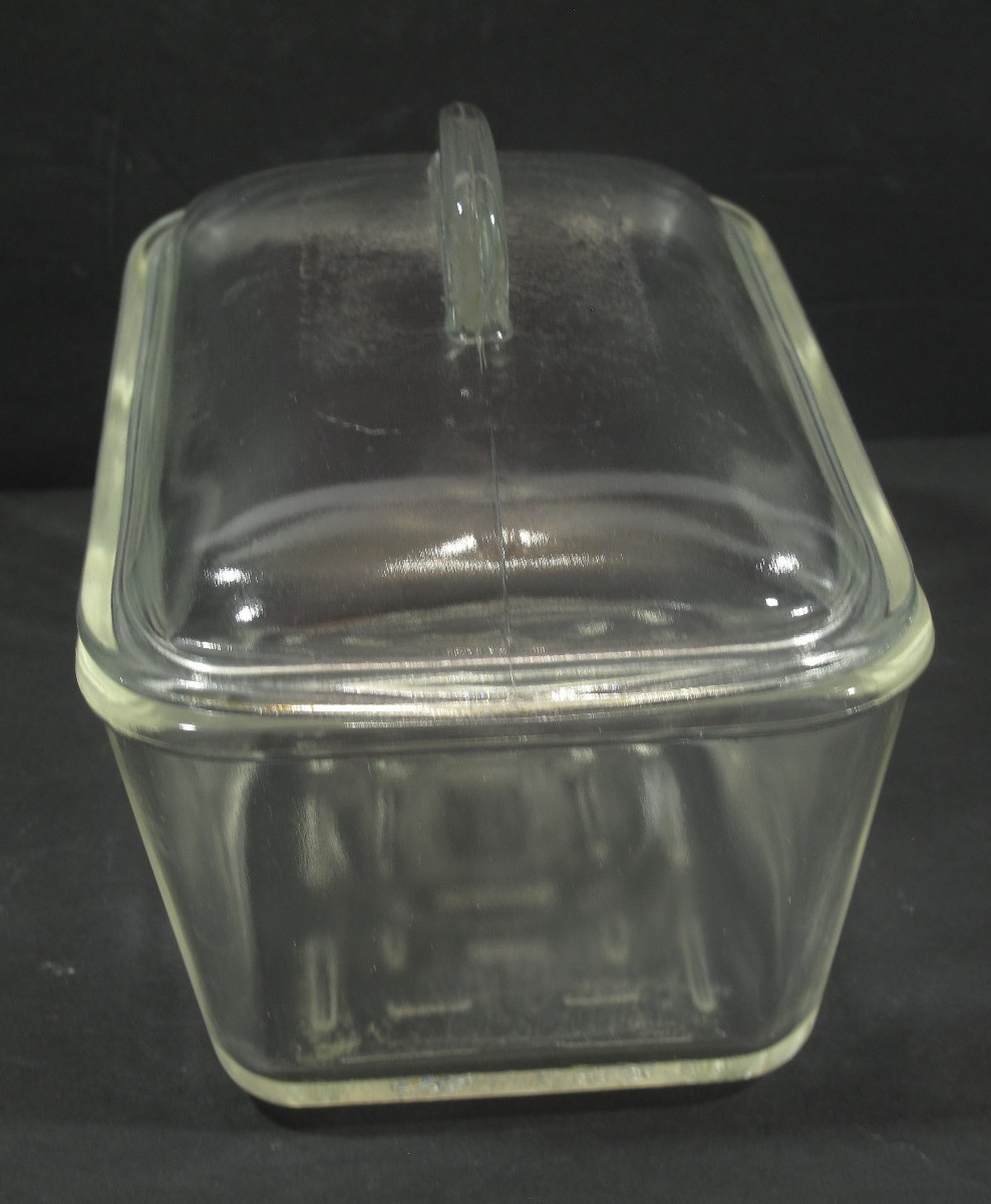VTG Glasbake With Fin Lid~Clear Refrigerator Dish Made In USA 8 x 5 x 5.5 in