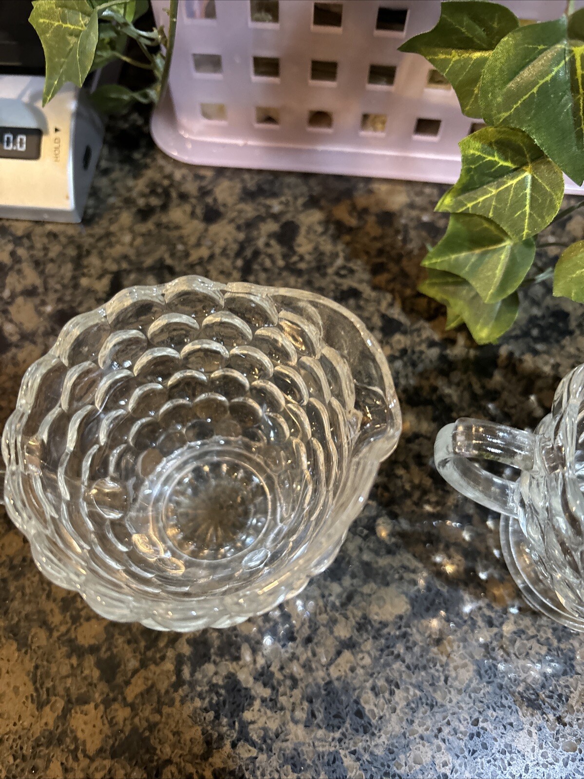 Vintage Clear Bubble Design Creamer and Sugar Bowl