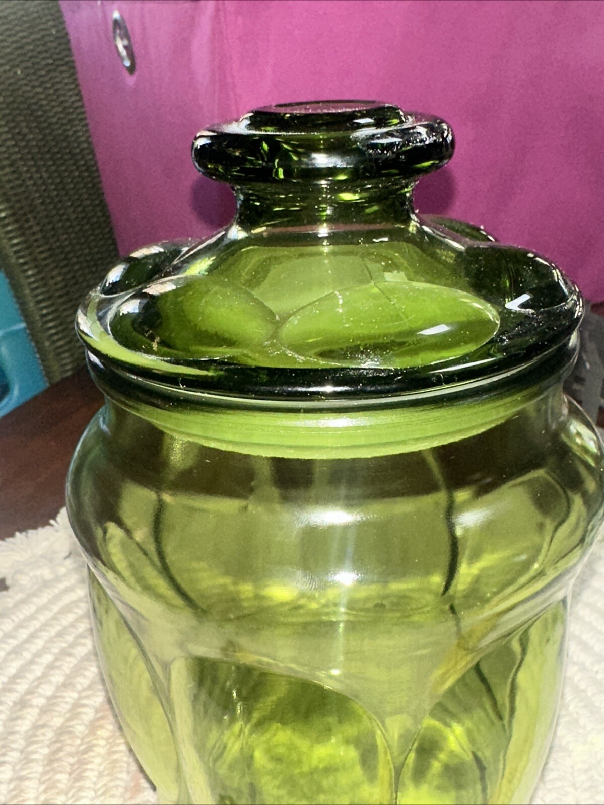 Fairfield AH Green Avocado Bubble Glass Canister & Lid Vintage MCM Vase G2