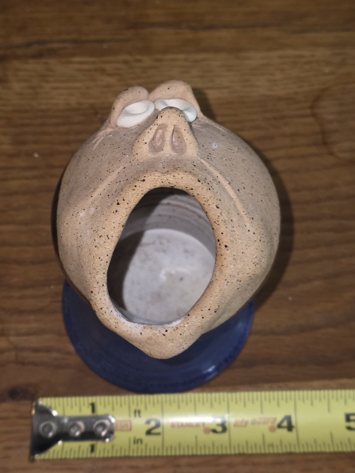 Vintage Pottery Vase Signed Ugly Funny Face 3D Stoneware Wide Mouth