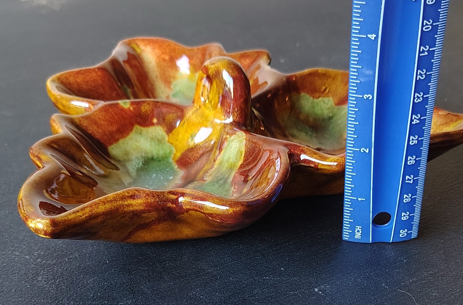 Vintage Hot Springs Pottery Drip-Glaze Leaf Dish Trinket Bowl