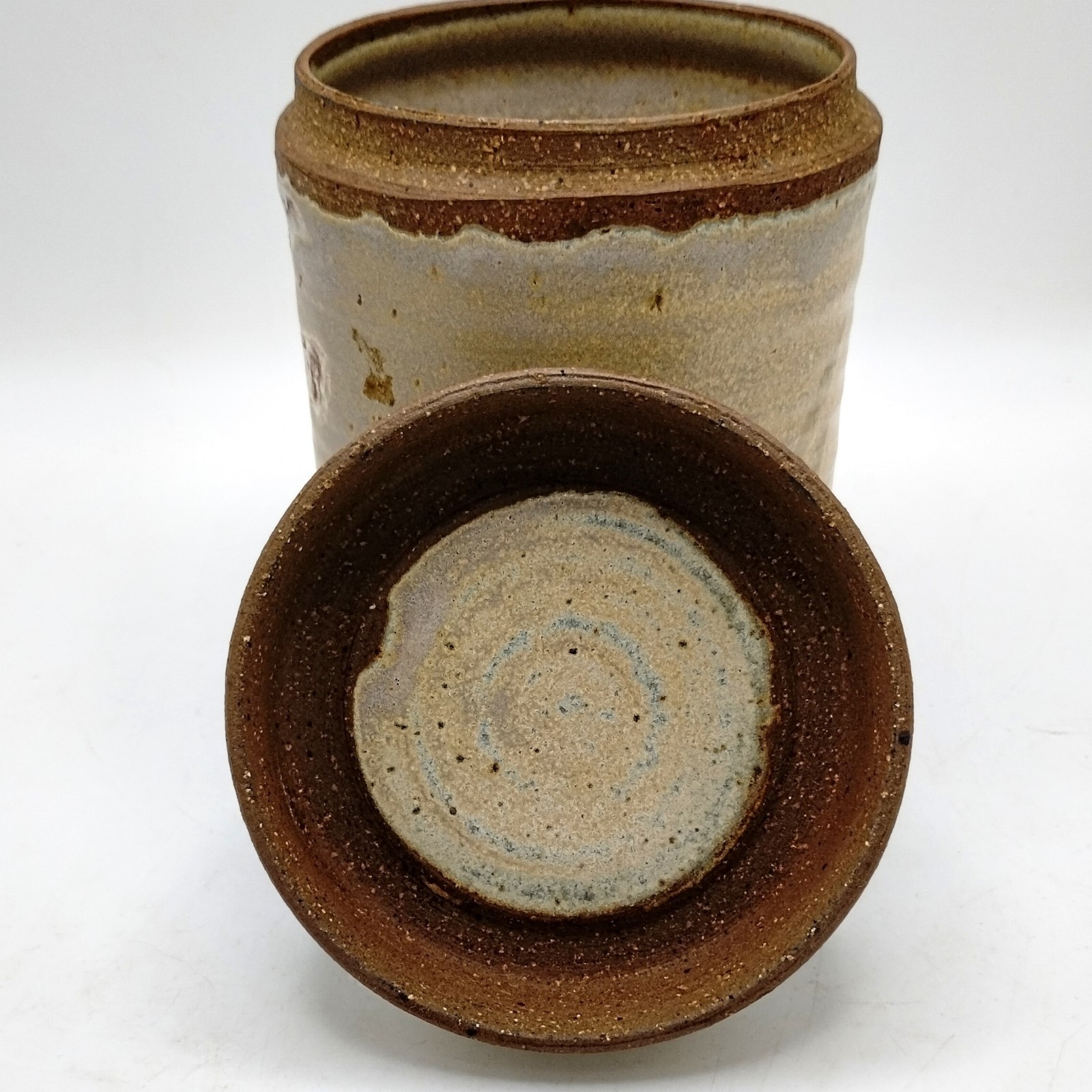 Vintage Studio Pottery Lidded Stoneware Jar Crock Canister Cream 5″ Signed