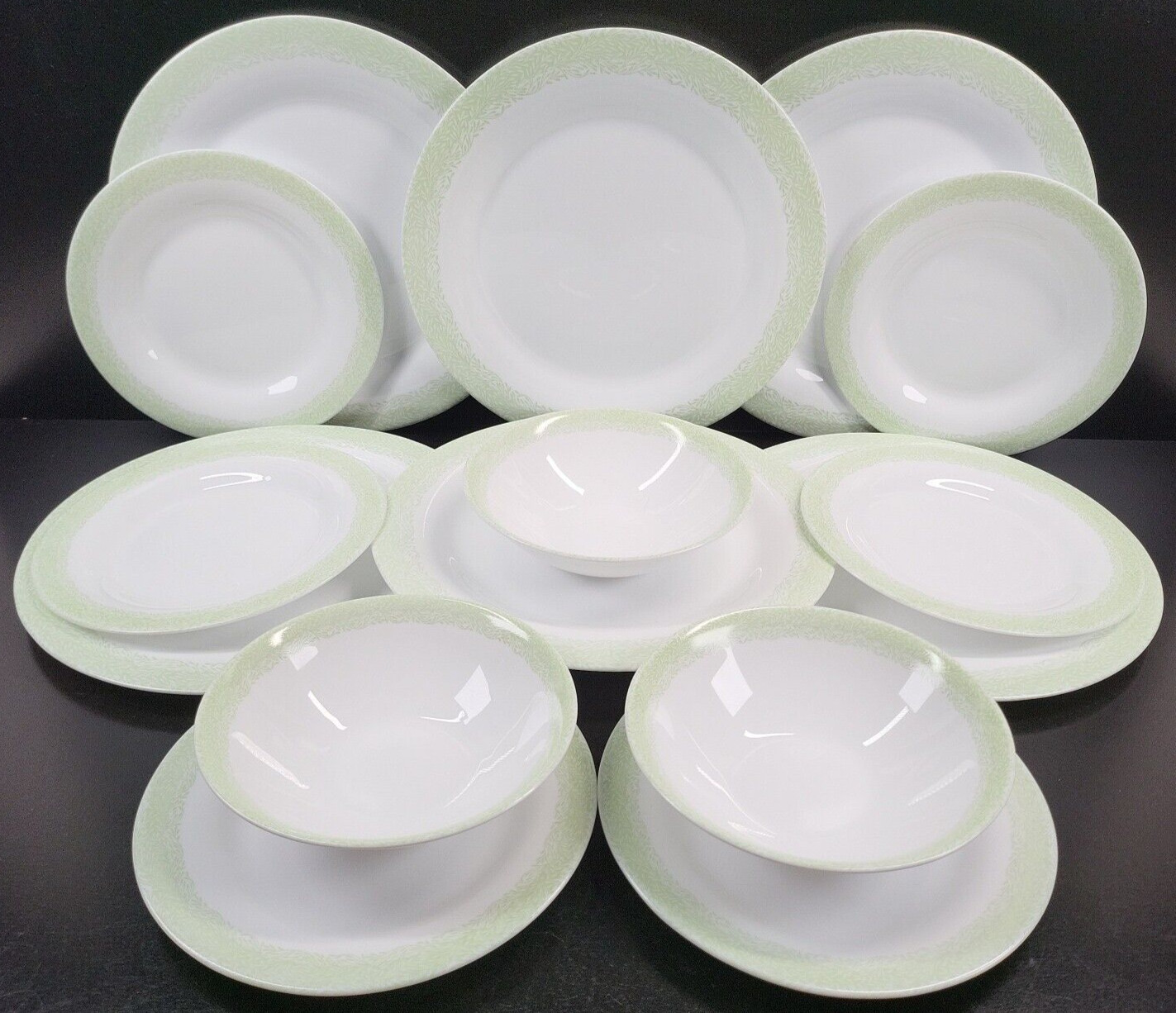15 Pc Martha Stewart Everyday Green Leaves Plates Bowls Set MSE France Dish Lot