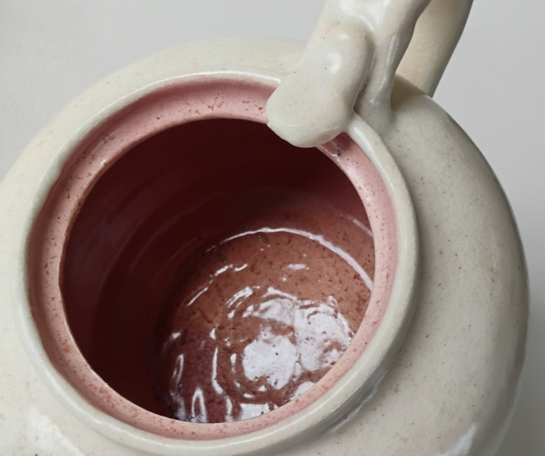 PISGAH FOREST RARE PINK & WHITE NORTH CAROLINA ART POTTERY TEAPOT