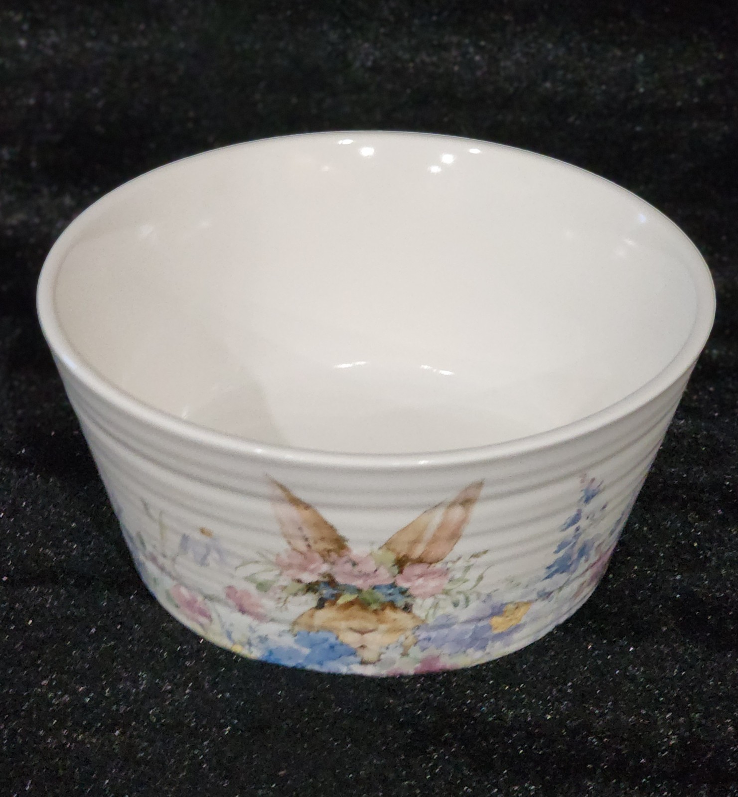 4 Watercolor Peeking Bunny & Flowers Cereal Bowls 6″ Ceramic Easter Flower Crown