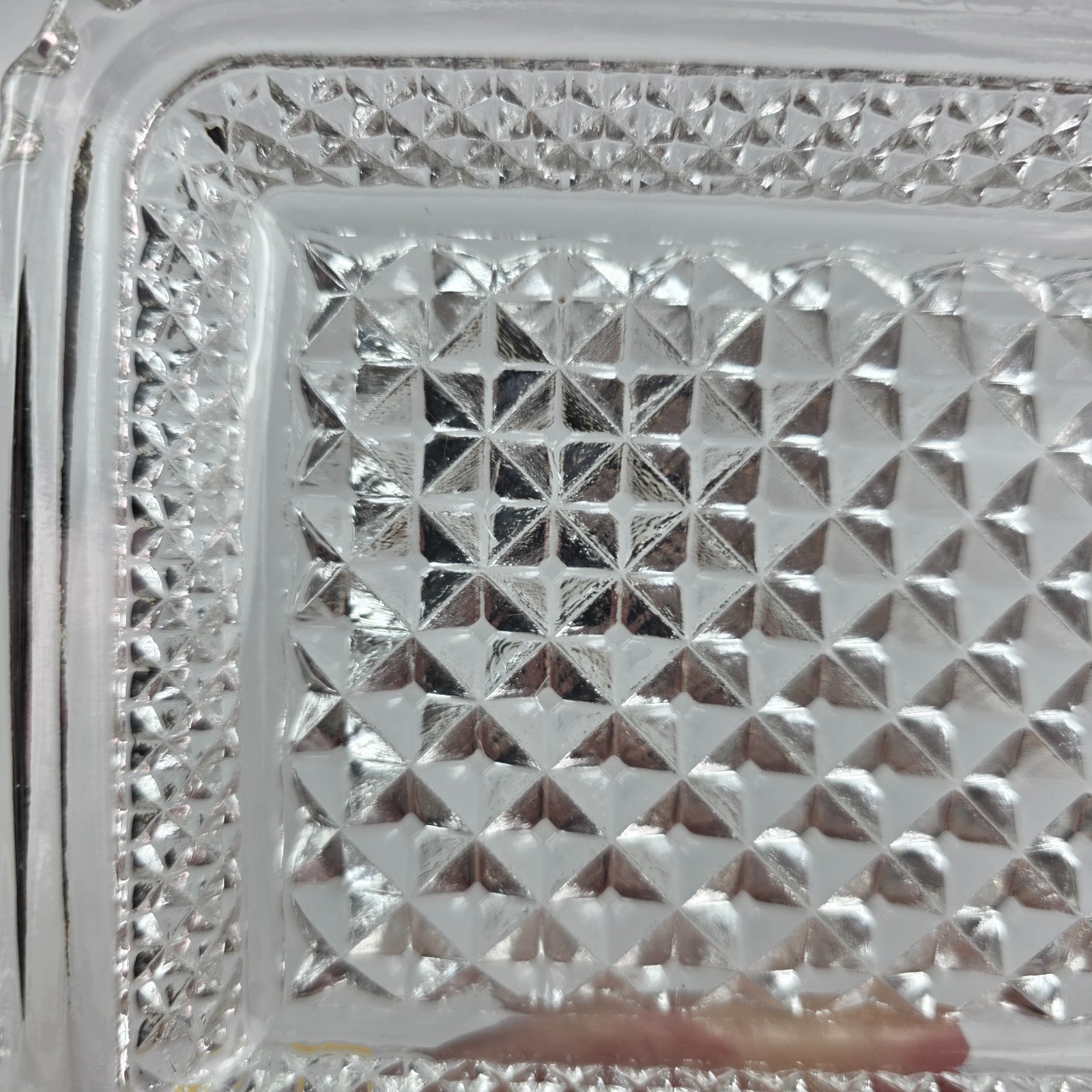 Vintage Anchor Hocking Wexford Rectangle Cranberry Tray Diamond Cut Glass Design