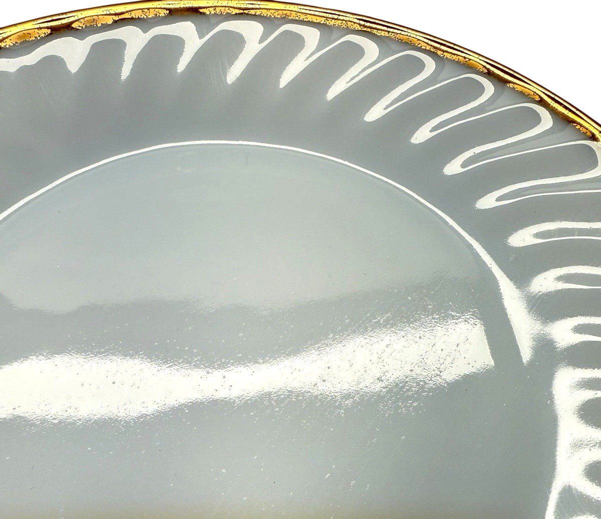 EXCELLENT Fire-King Golden Anniversary 9″ Dinner Plates Smooth Rim Gold Set of 2