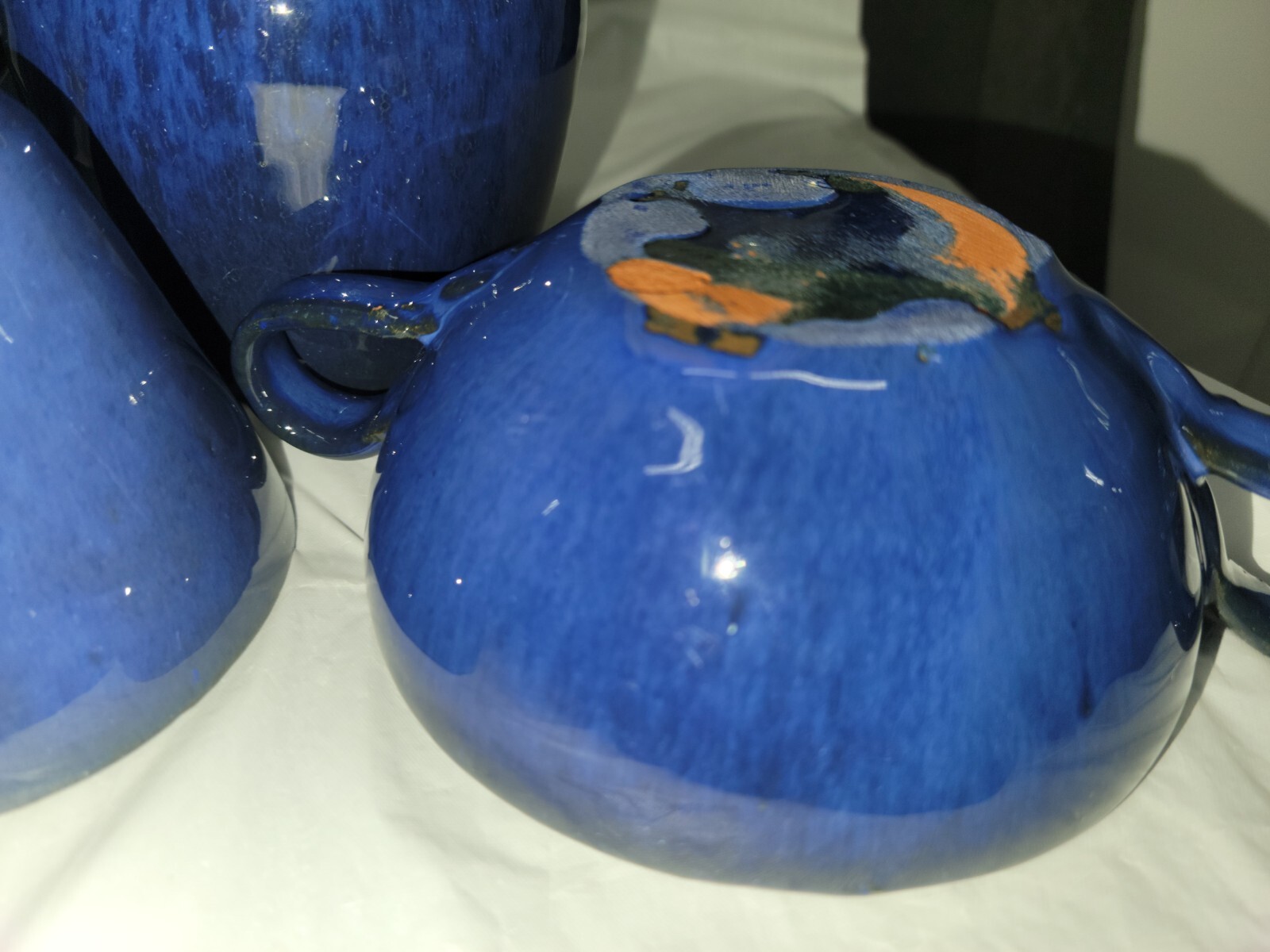 North Carolina pottery COLE POTTERY 9 cup and mug set blue glaze 4807