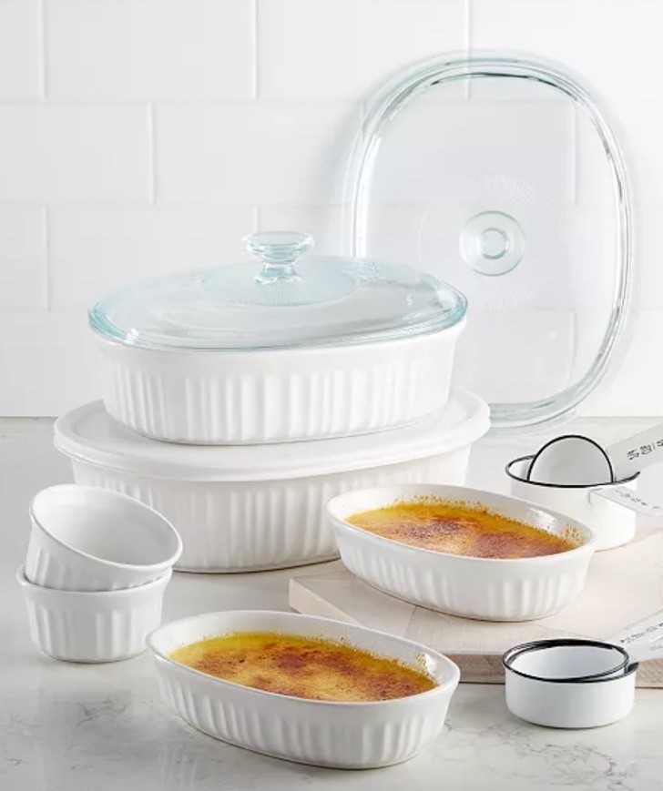Corning Ware French White 10-Piece Bakeware Set Stoneware Casserole Lids 1117404