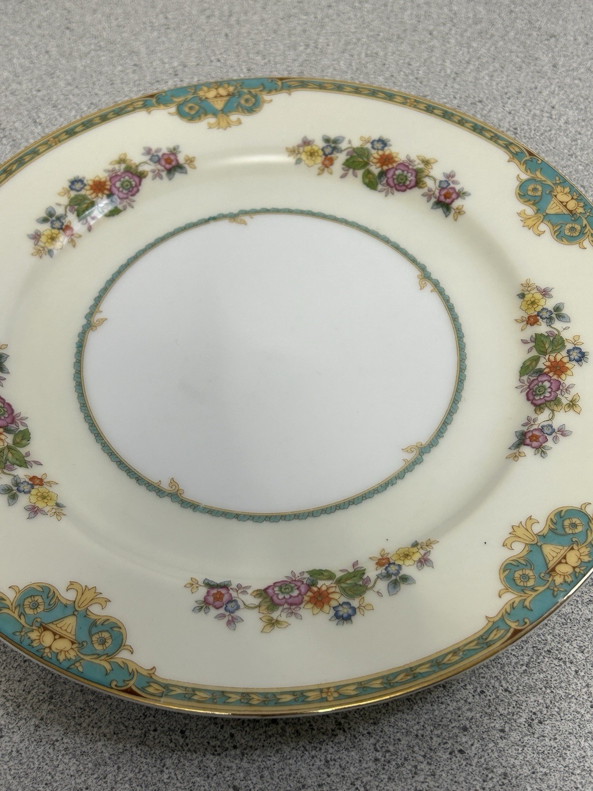 Meito Japan China Madrid Dinner Plate Set 6 Plates ~ Gold Rim Multicolored