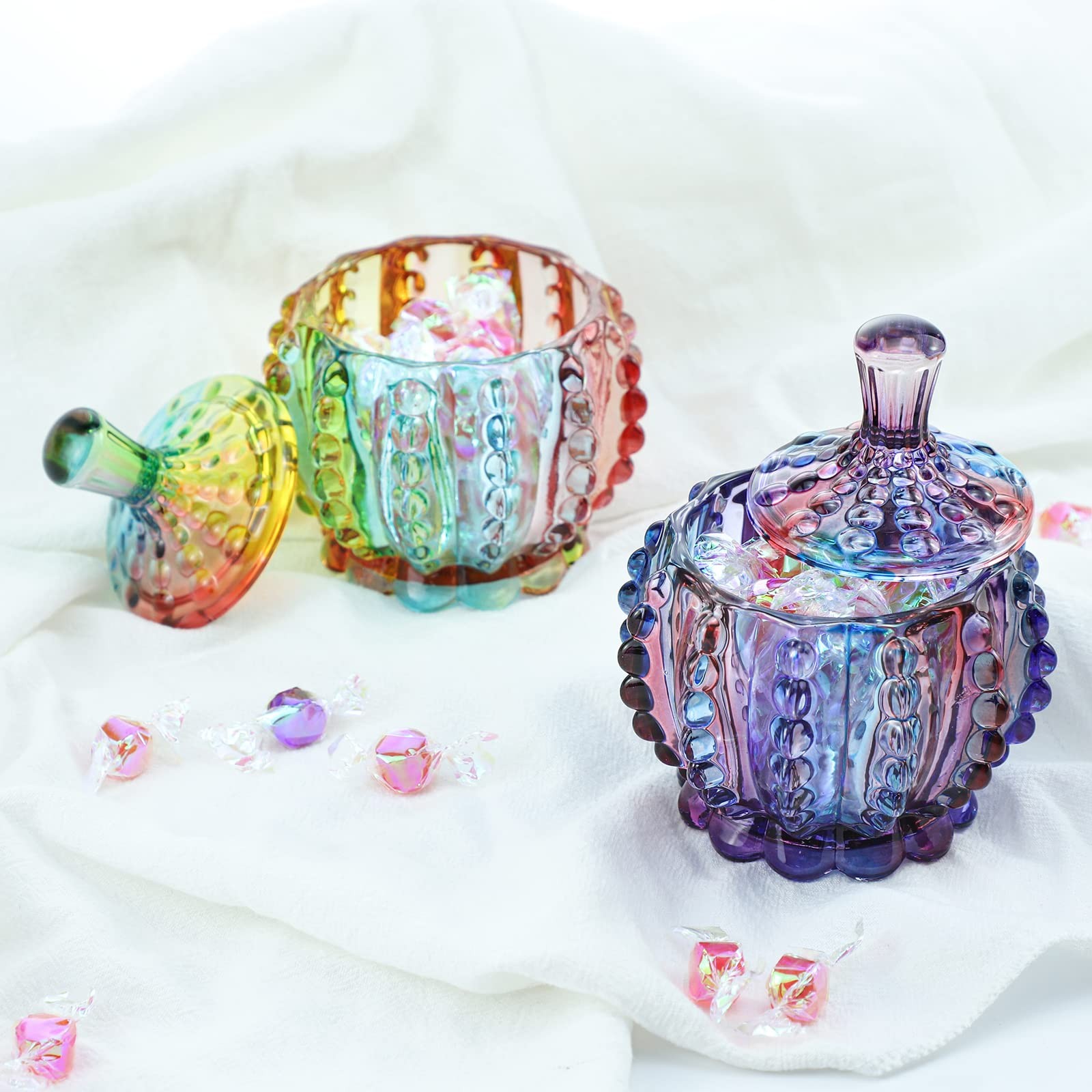 FLYING BALLOON Elegant Embossed Colorful Crystal Glass Candy Box with Lid Food J