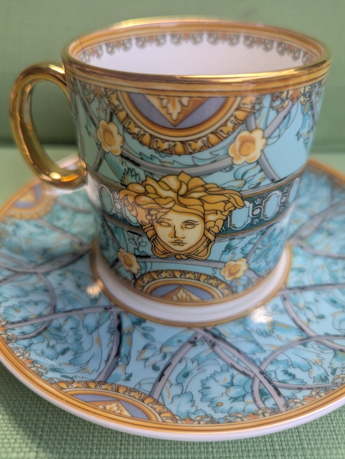 Versace Rosenthal Scala Palazzo Verde Coffee Cup and Saucer