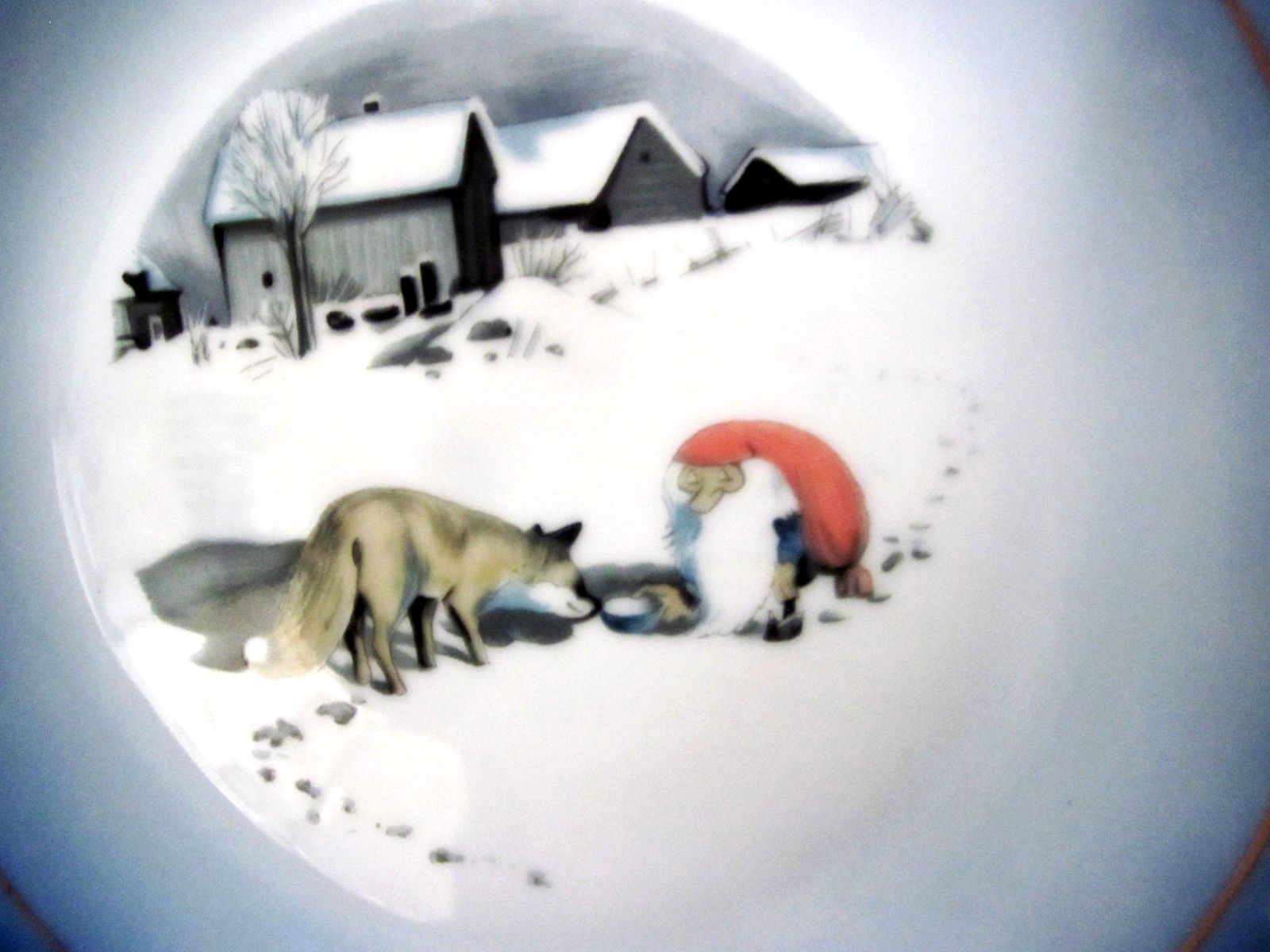 4 Piece Scandinavian Child’s Cup Saucer/Snack Plate + Coaster Tomte/Nisse & Fox
