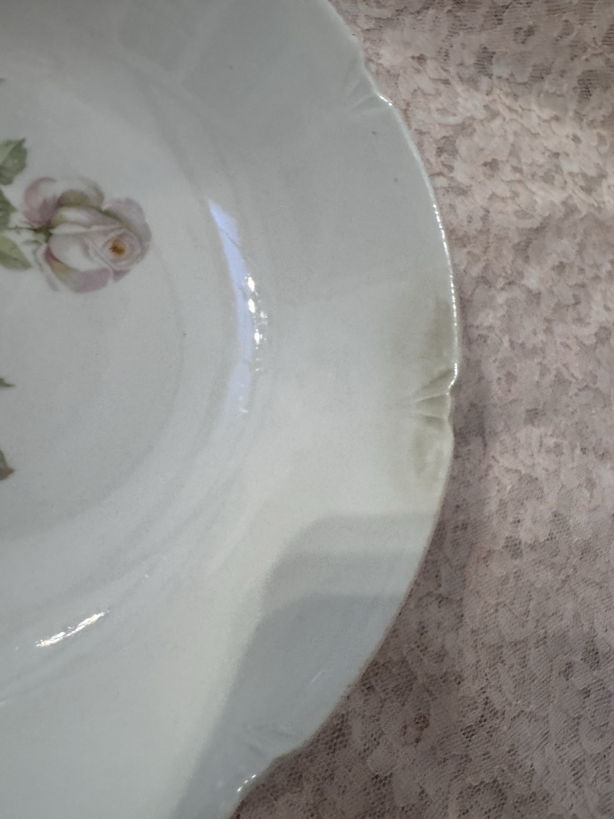 Haviland Porcelain Bowl White Pink Green Floral Rose Pattern Round Glossy