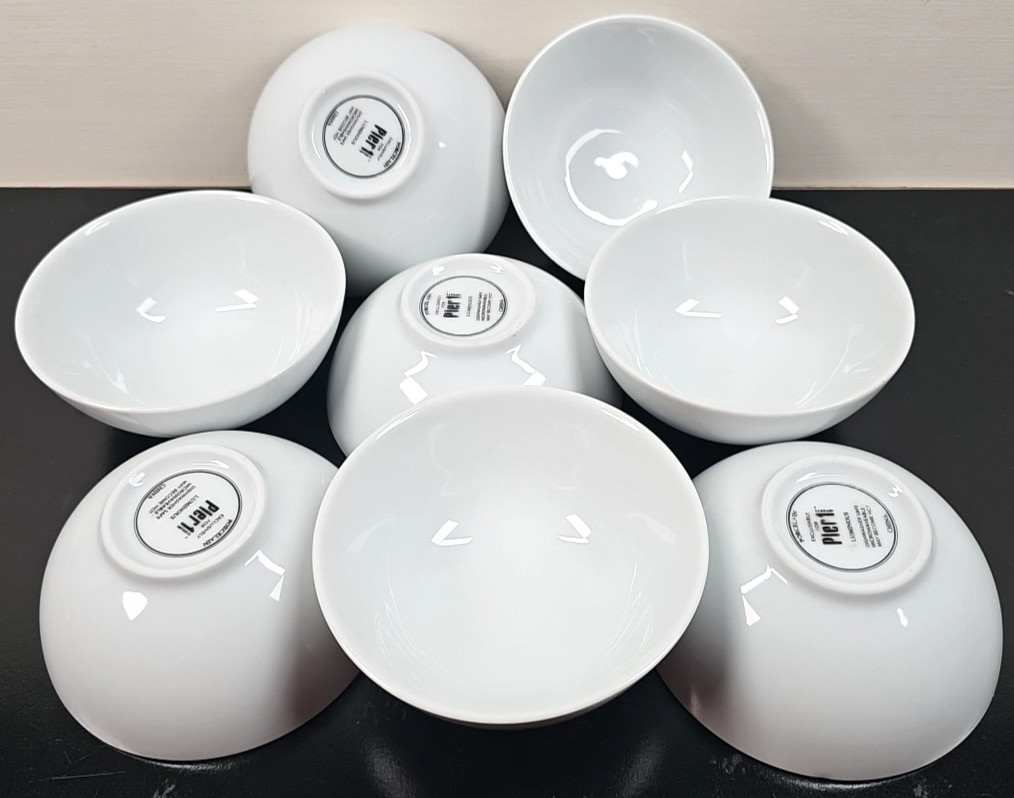 8) Pier 1 Luminous White Individual Dip Bowls Set Small Round Serving Dishes Lot