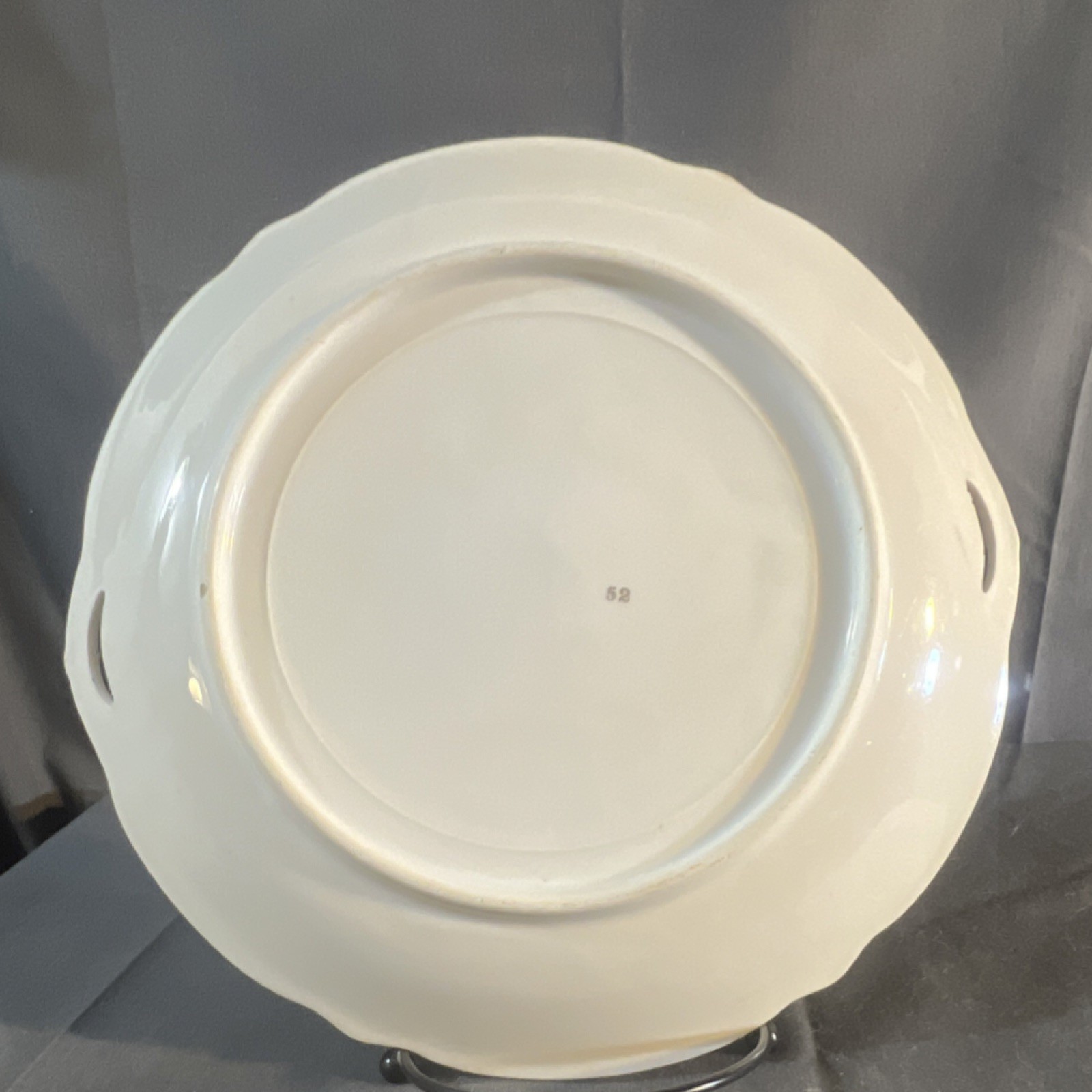Floral Round Handled Ceramic Platter Blue Rim Glossy Art Pottery MPN 52