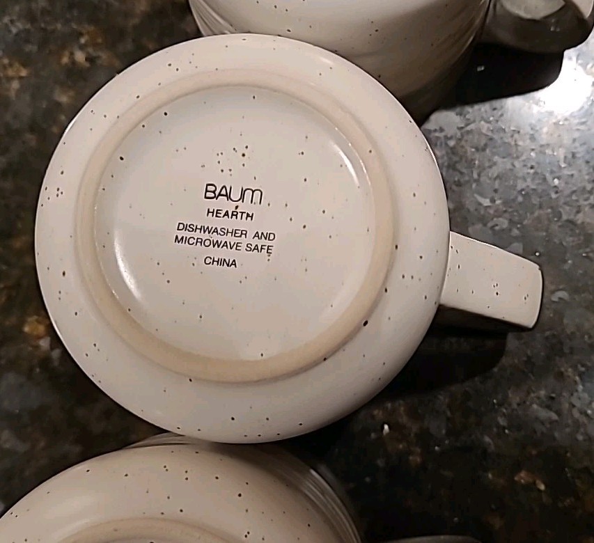 SET (4) Baum HEARTH Drip Glaze Gray Stoneware 15 oz Coffee Mugs