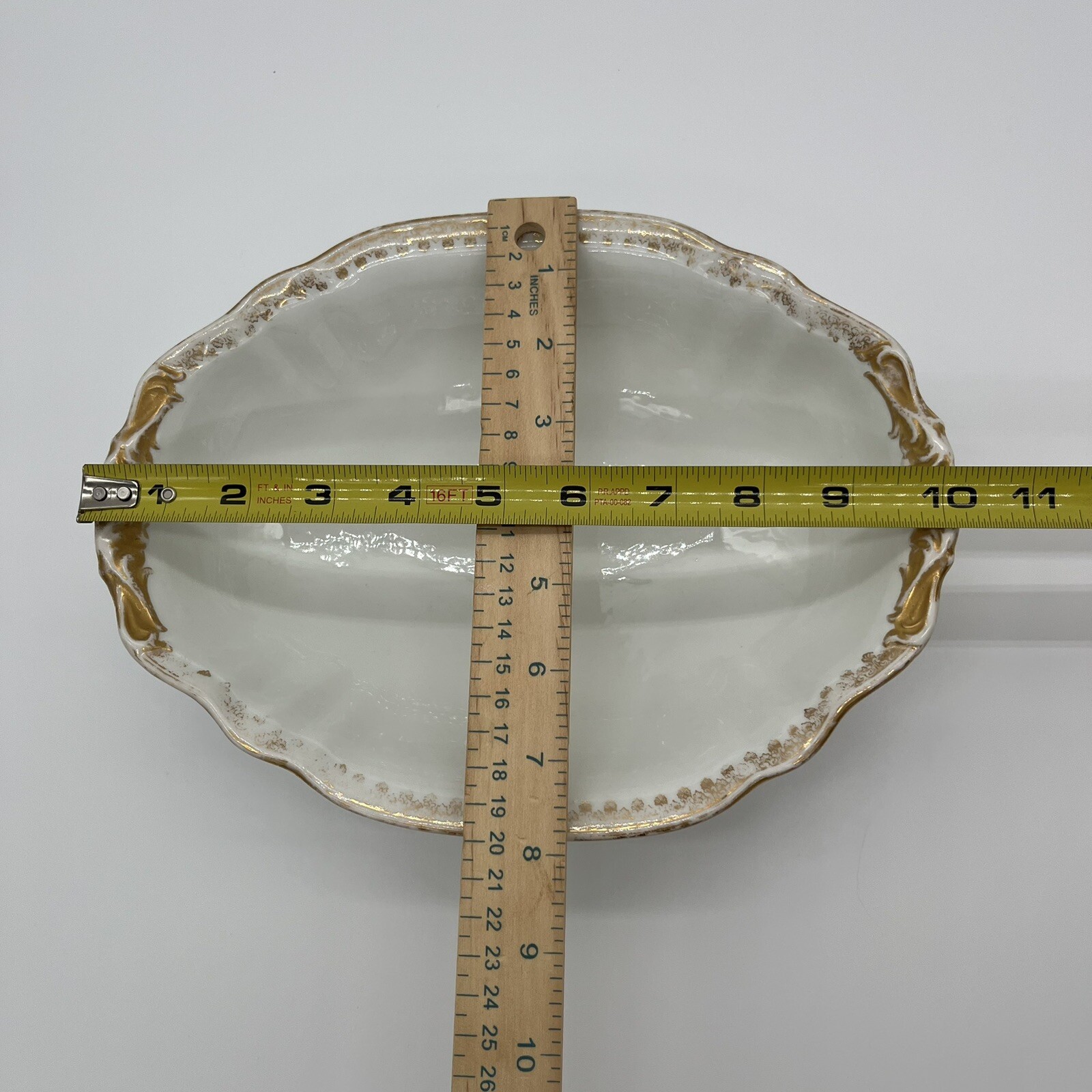 TWO Gorgeous White with Gold Trim T&V France Oval Serving Bowls 10” x 7.75”