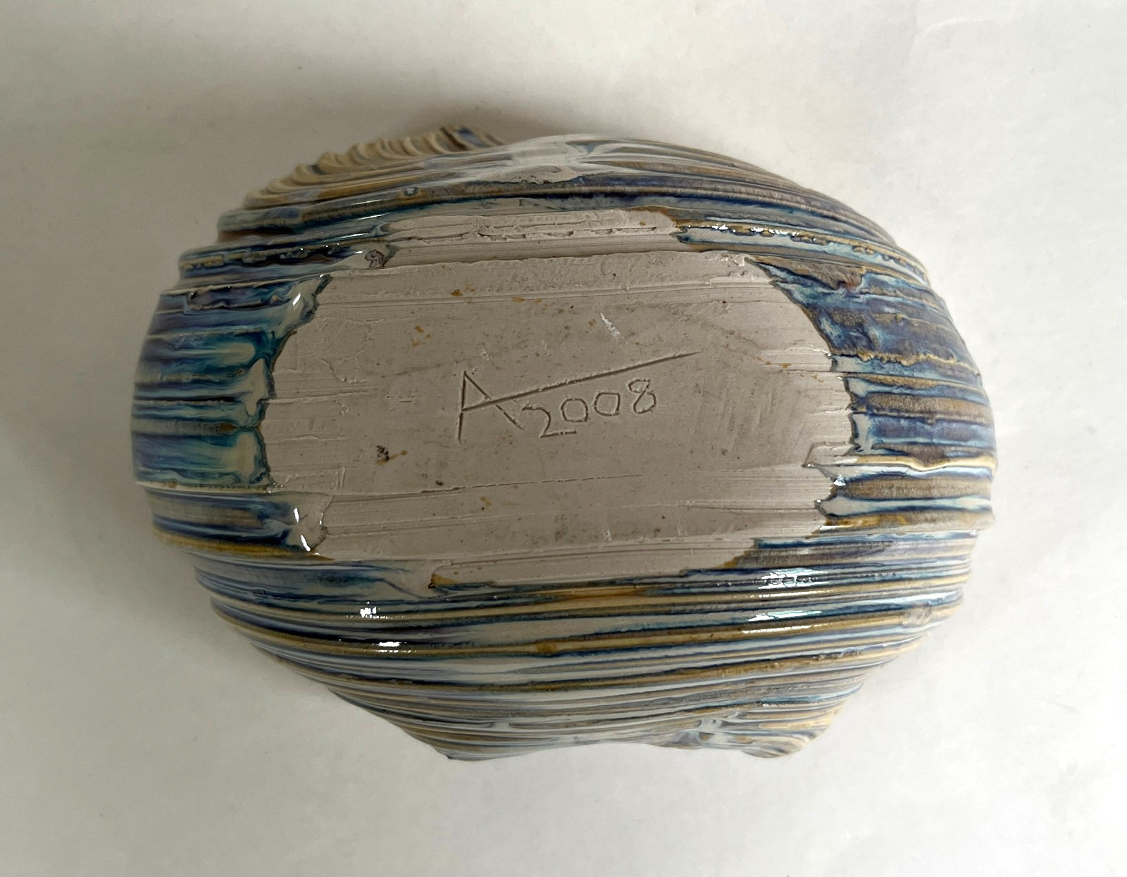 Vintage 2008 Studio Art Pottery Shell Bowl Multicolor
