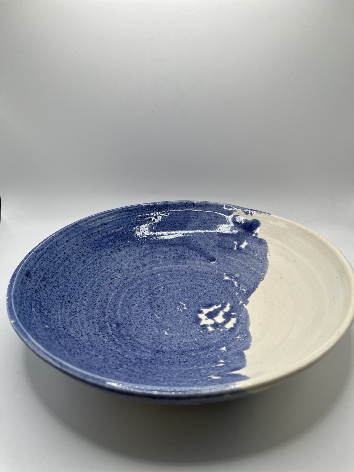 Hand Thrown Pottery Dish Blue And White Signed