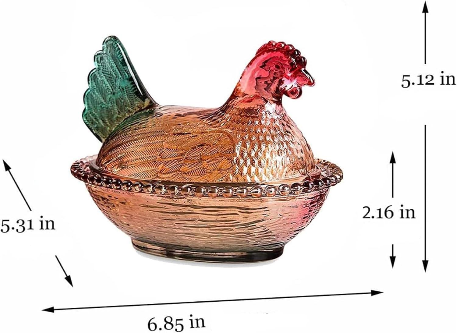 Vintage Glass Hen on Nest Dish with Lid – Large Pedestal Rooster Glass Candy Bo