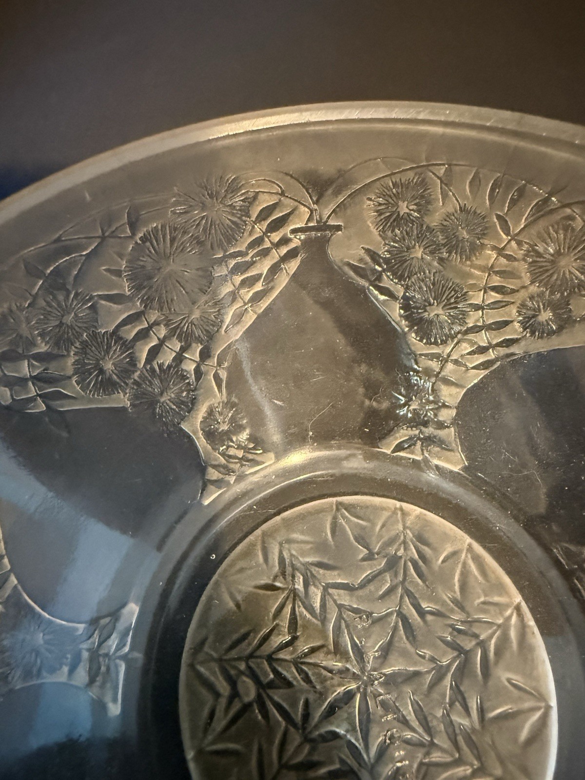 René R Lalique France Vases Bowl 5in Art Deco Nouveau Sepia Stain Glass 1927