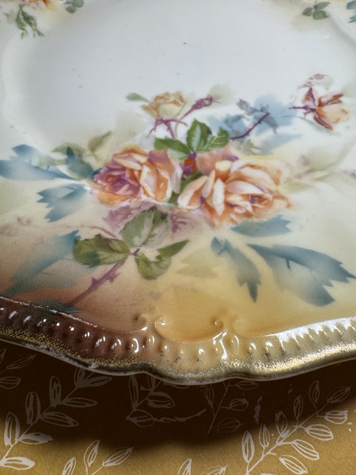 RS Prussia Handled Cake Plate Pierced Handles Scalloped Edge Beaded Trim