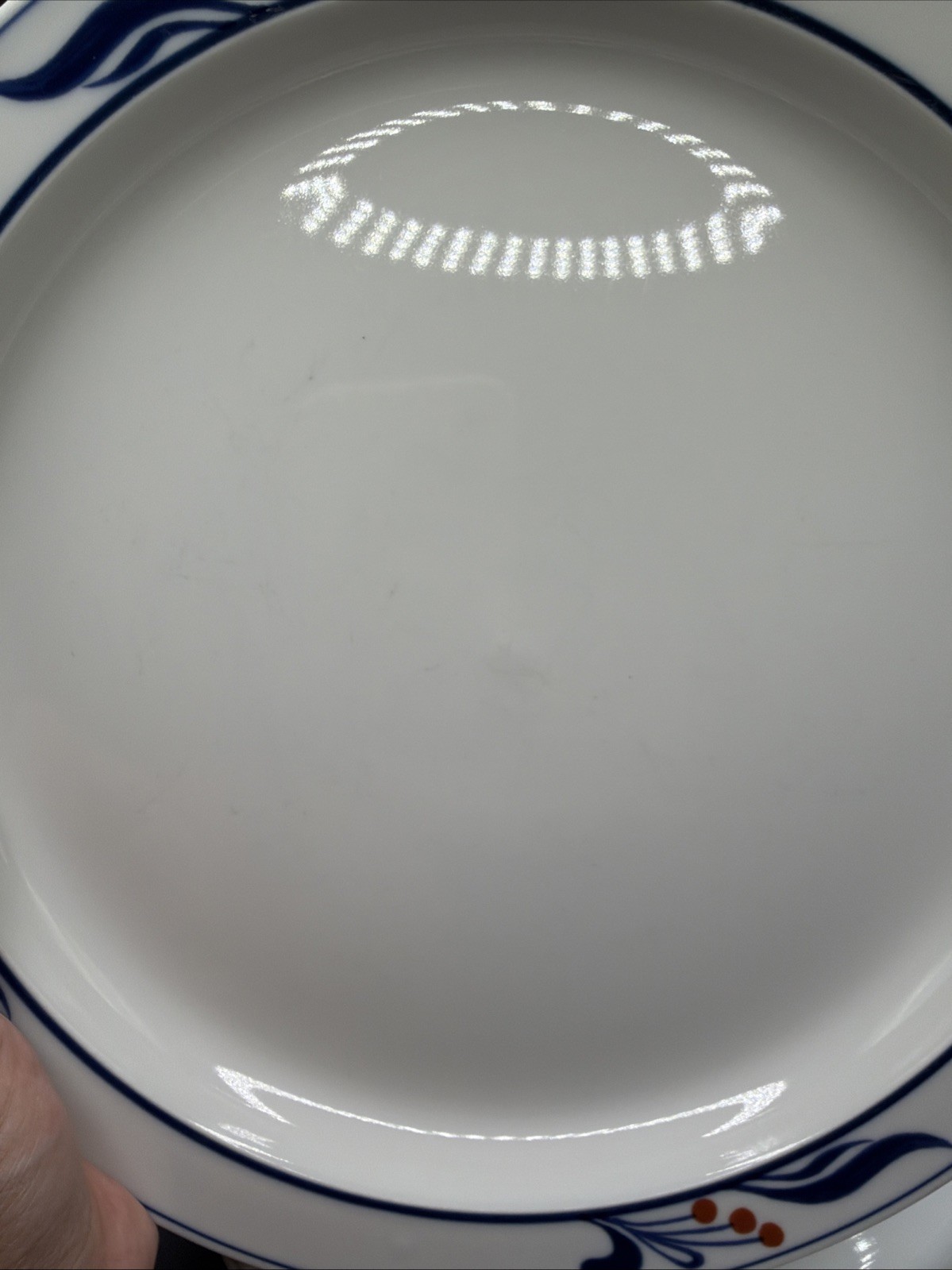 8 Dansk Bistro Maribo 10 3/8″ Dinner Plates Japan DANMAR Red Berries on Rim Blue