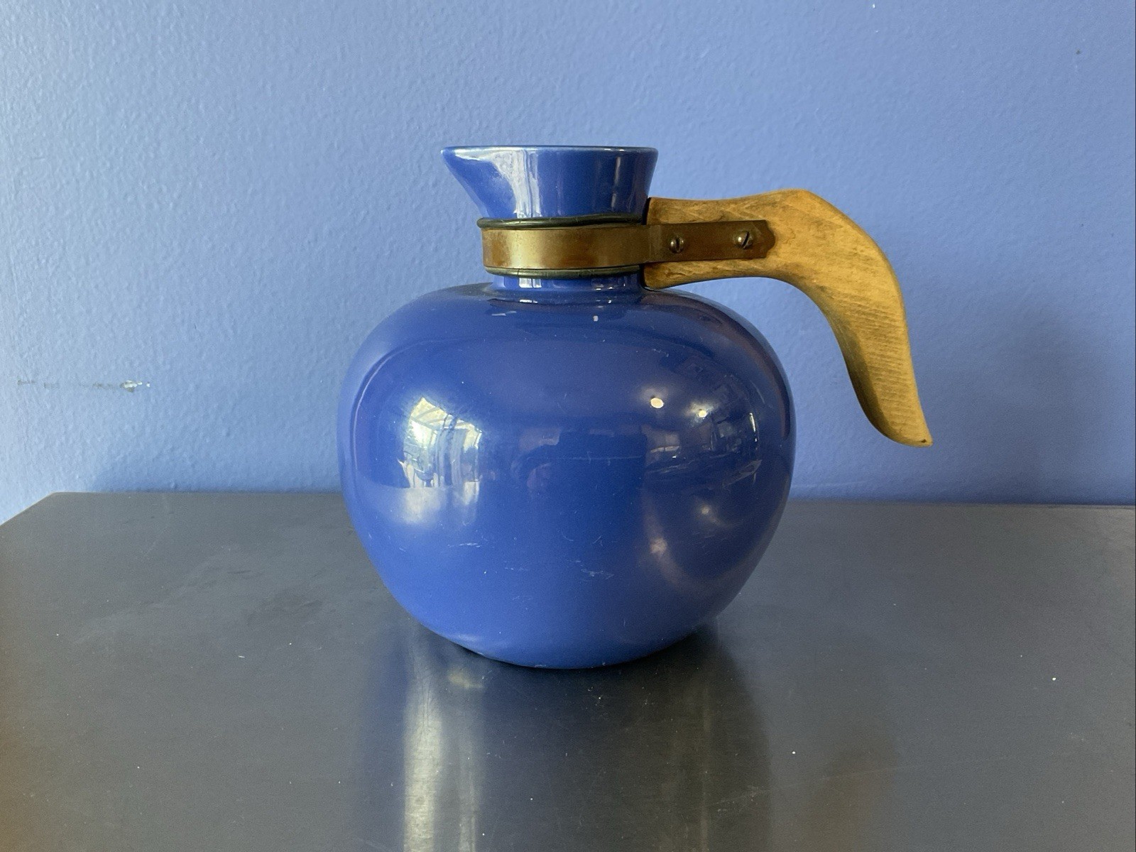 Vintage 1930s Hollydale Pottery California Cobalt Glaze Coffee Carafe Jug