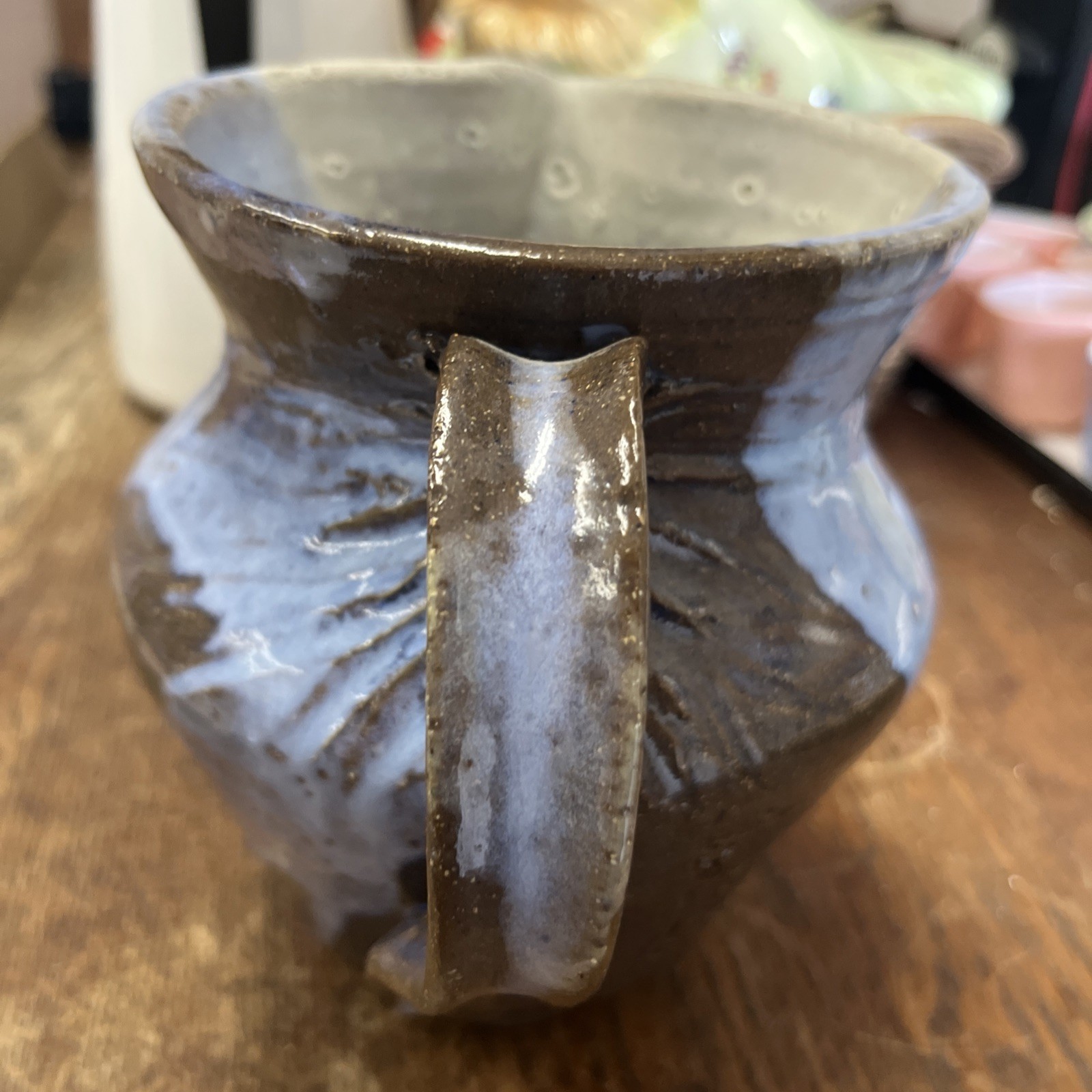 Very Nice Artist Signed CWP Brown Gray & Blue Large Stoneware Art Pottery Pitche