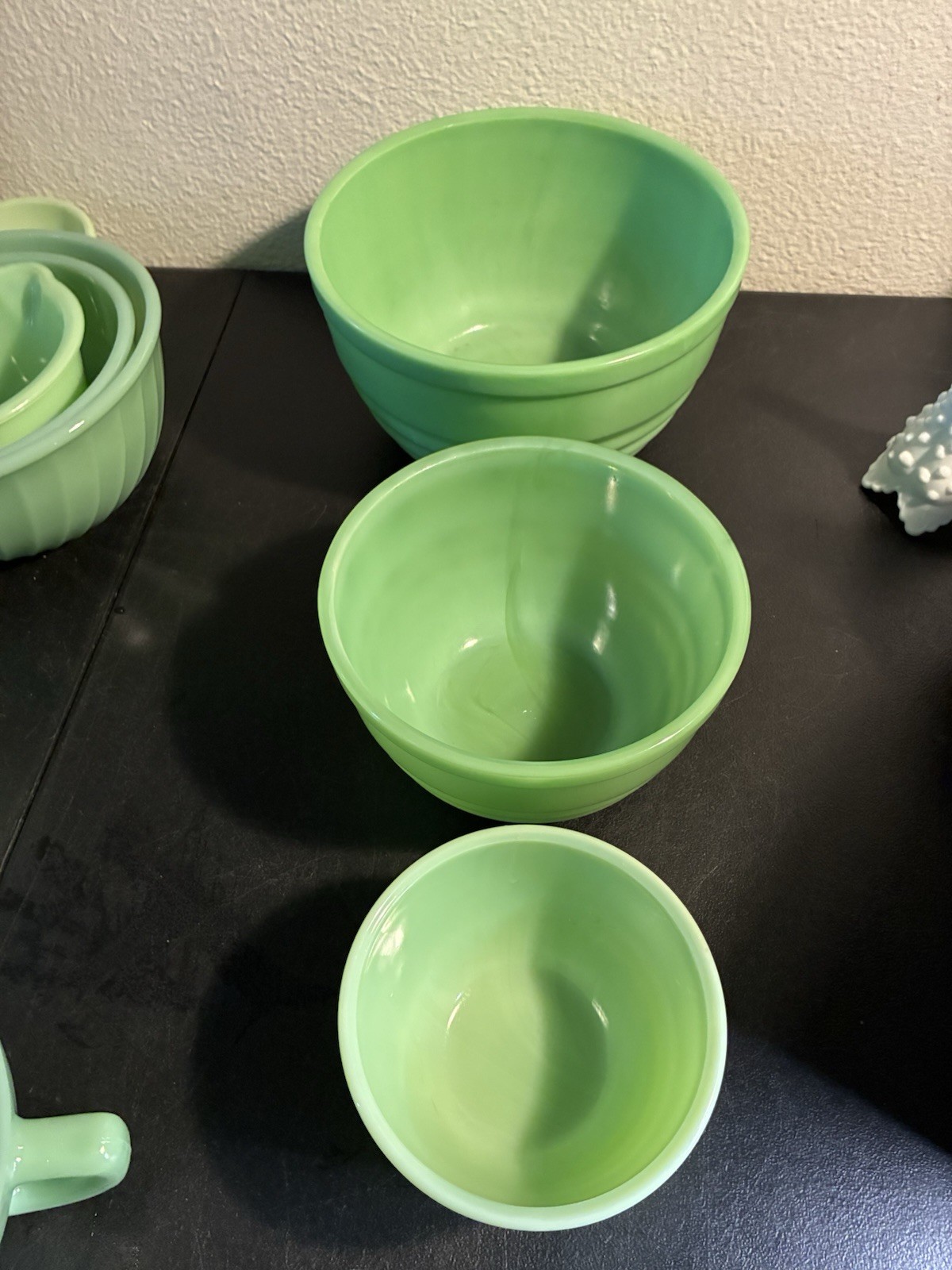 Jeannette Glass Concentric Circle Mixing Bowl Set Jadeite Green 5 7 & 9” Uranium