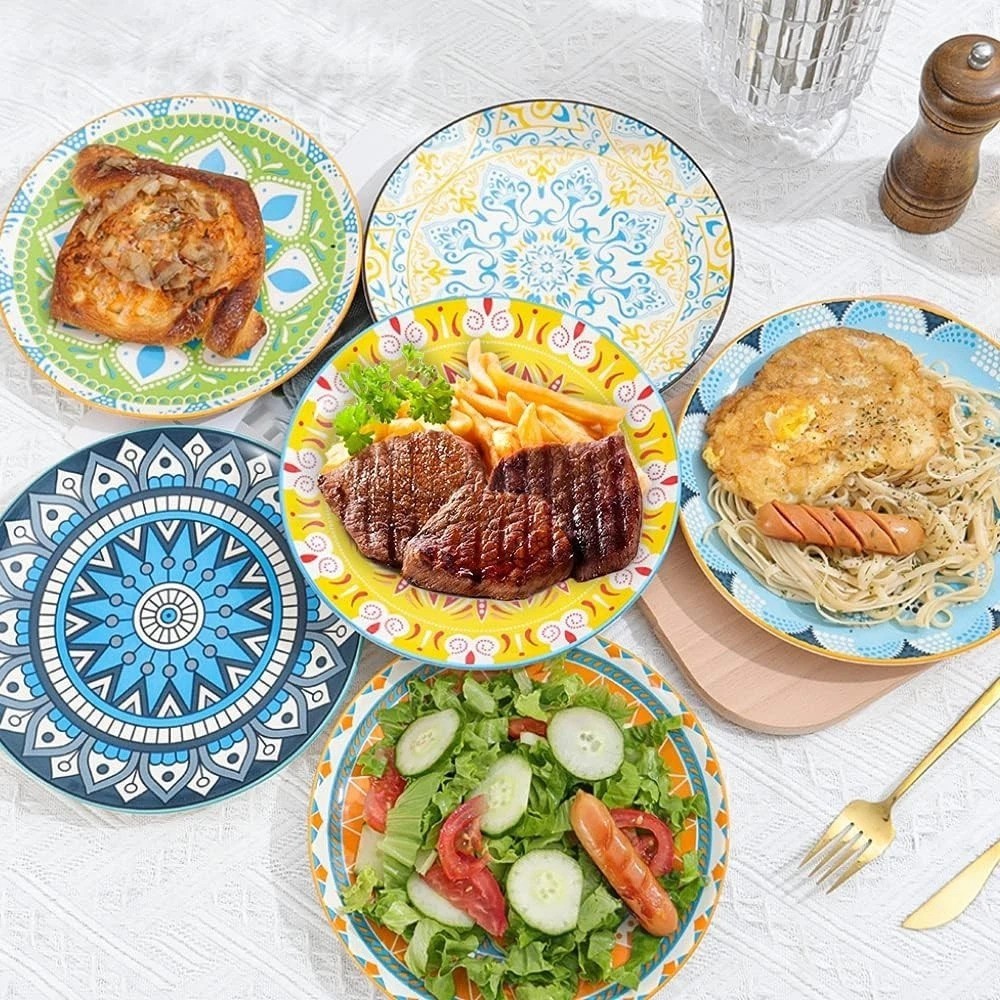 Colorful 8-Inch Ceramic Salad & Dessert Plate Set – 6 Count for All Occasions