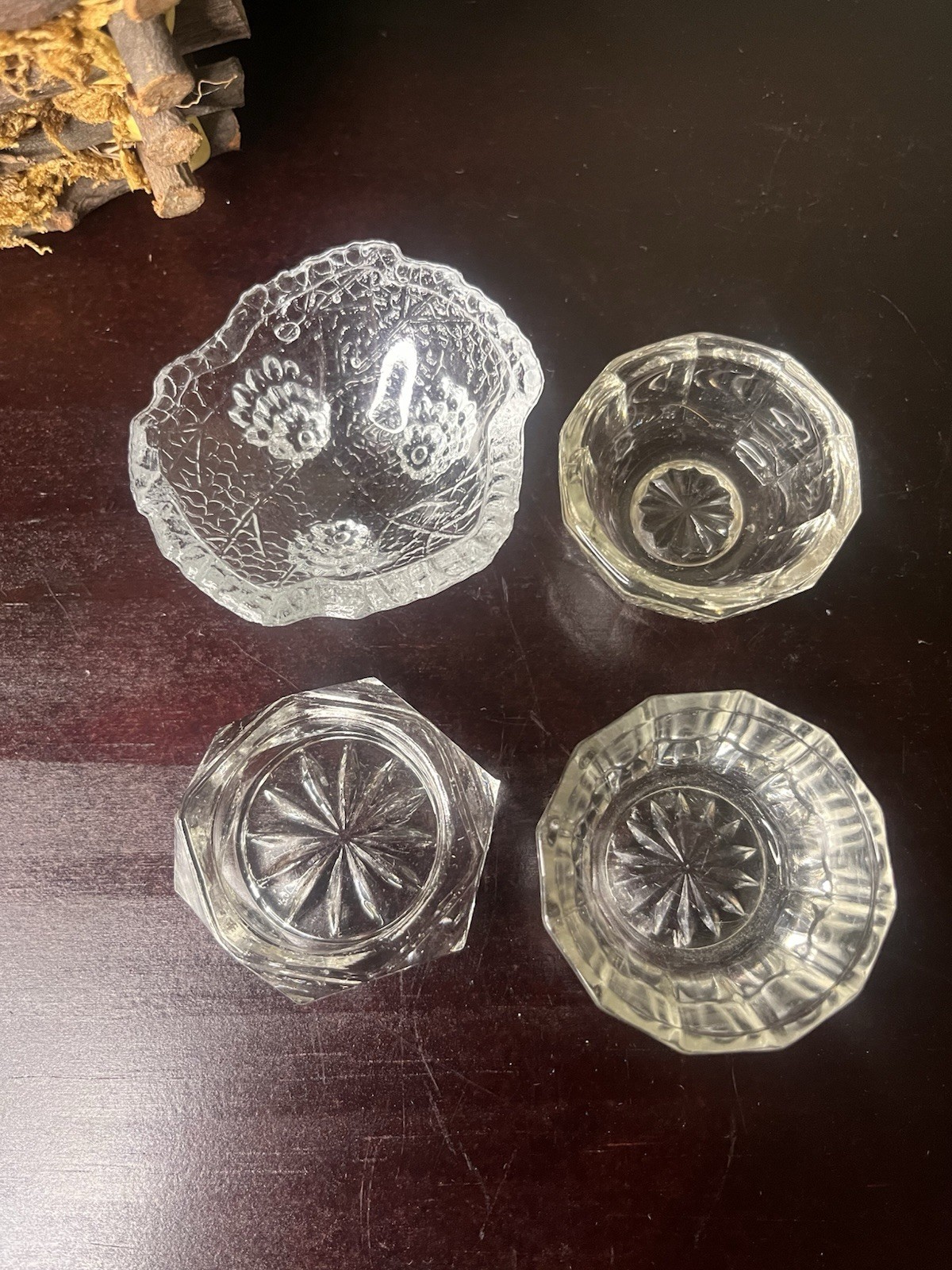 Lot of 4 Vintage Pressed Glass Open Salt Cellars Salt Dip Mixed Patterns Antique