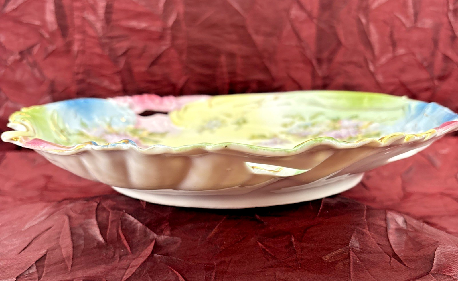 RS Prussia Harvest Mold Porcelain Plate Intricate Cut Outs Swirls Hand Painted