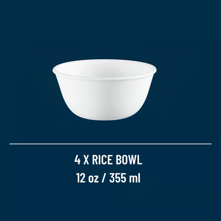 Corelle Winter Frost White 12 oz Glass Rice Bowl (Set of 4)
