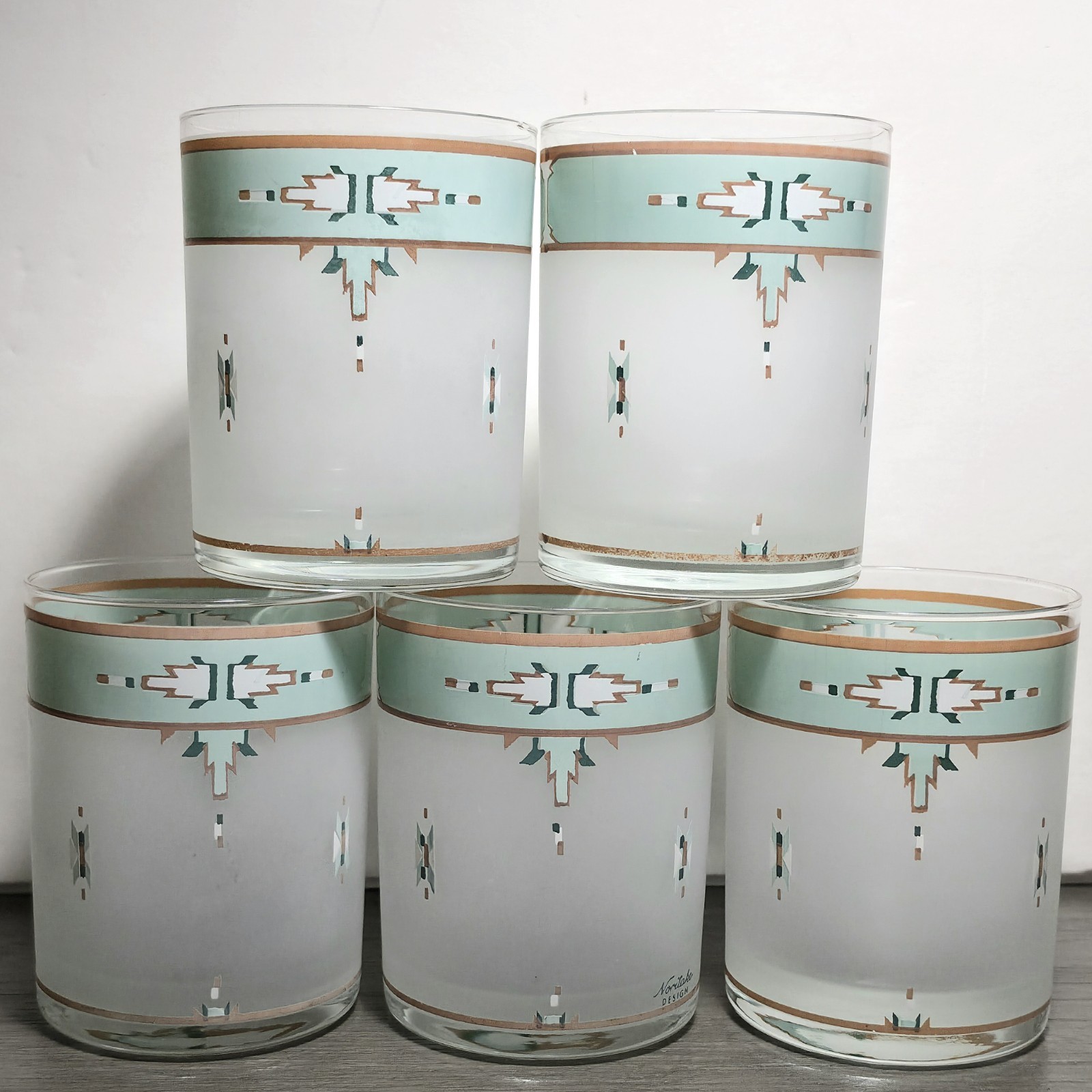 5 – Noritake BOULDER RIDGE 12oz Double Old Fashioned Glasses Tumblers Rare 4.25″
