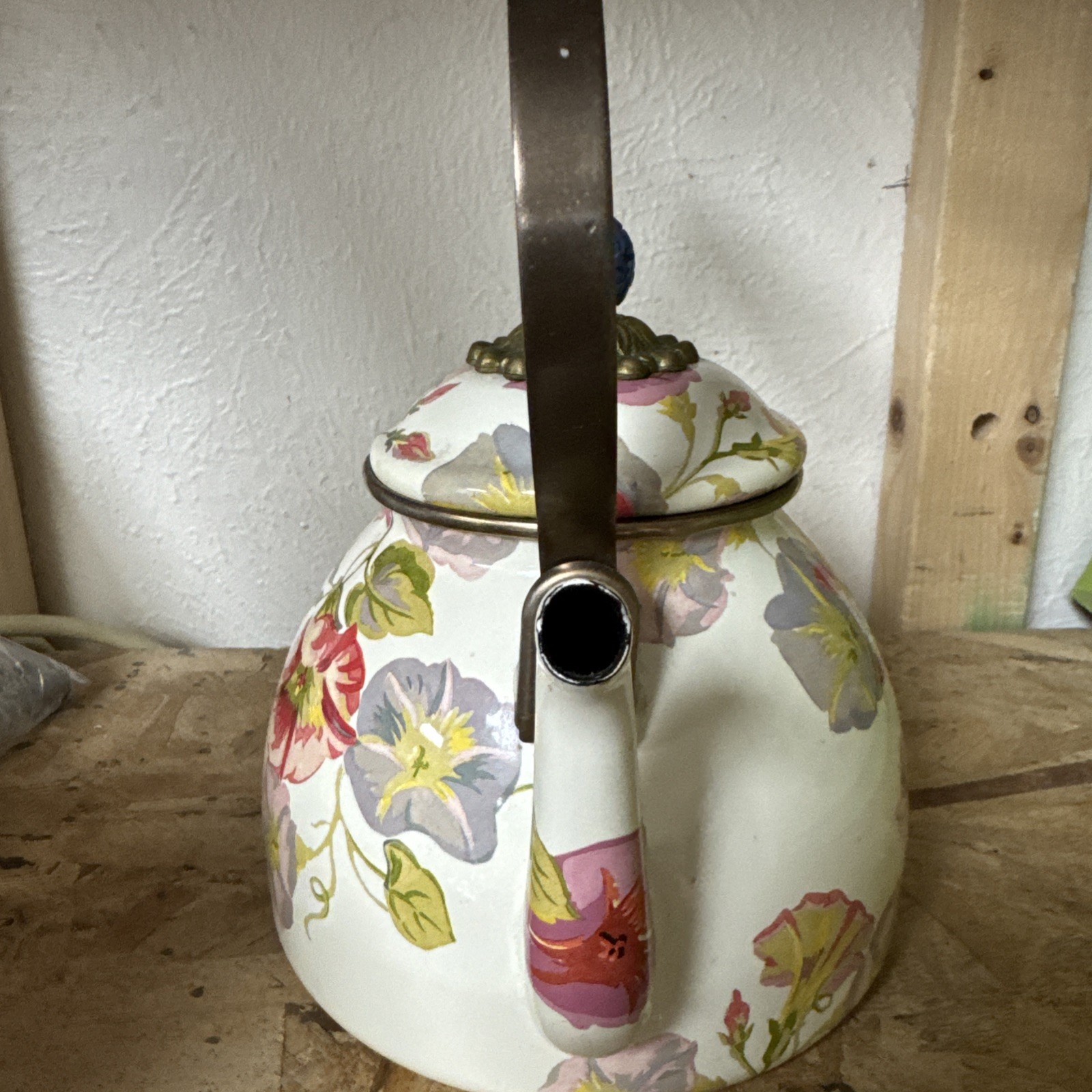 Mackenzie Childs Enamel Morning Glory 2qt kettle, RETIRED and hard to find.