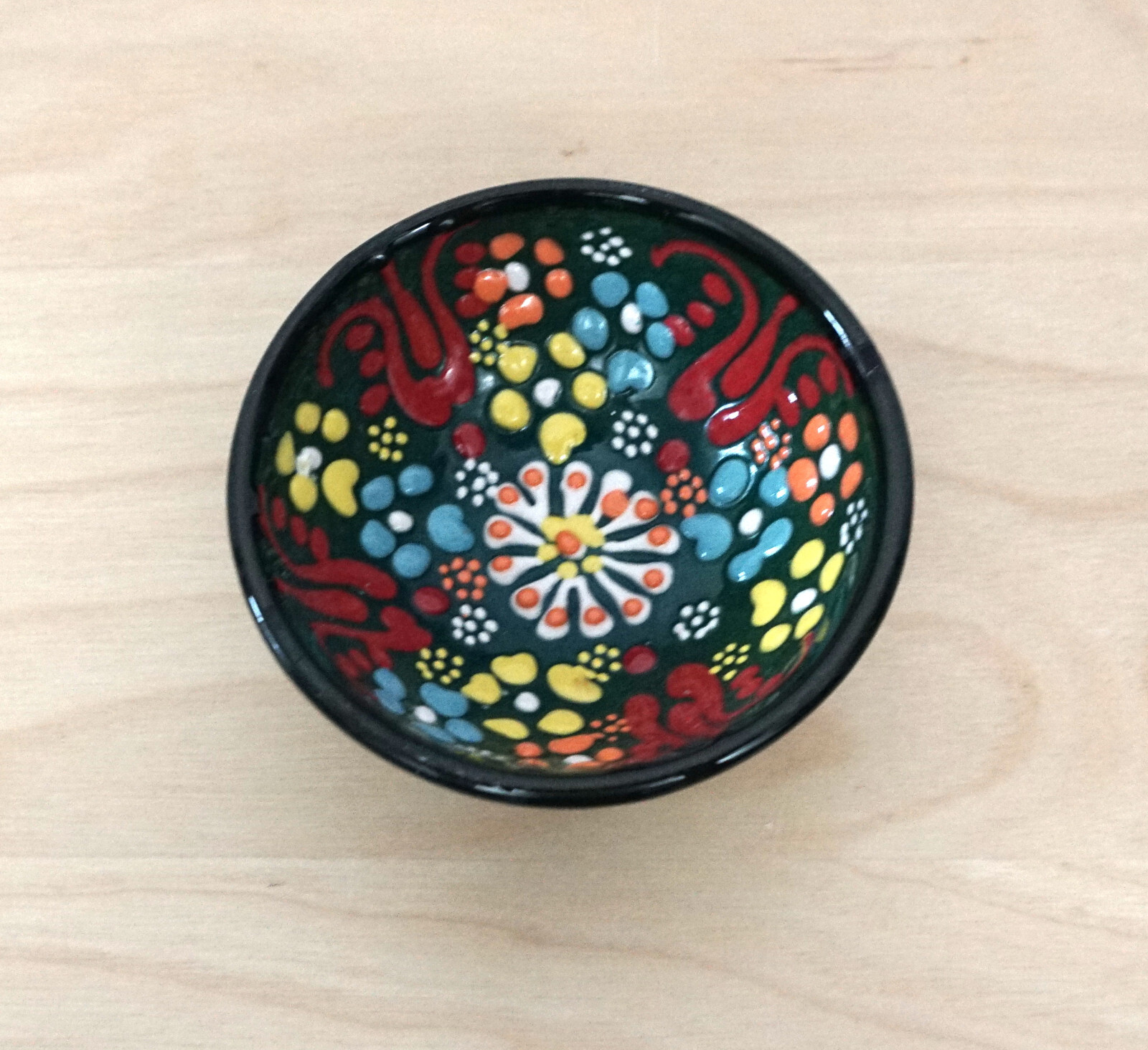 3 Small Handmade Painted Ceramic Floral Multicolor Decorative Dish Bowls