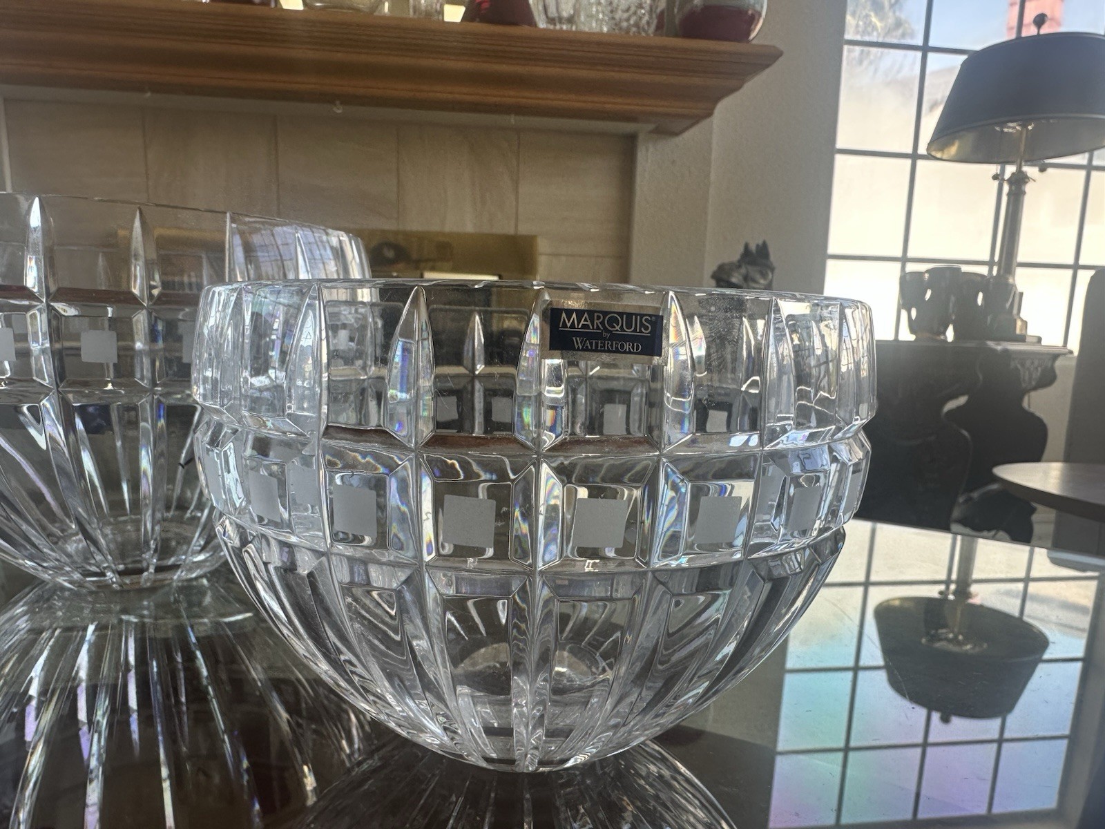 VTG Marquis by Waterford Quadrata Crystal Bowls Signed 3pc Centerpiece Poland