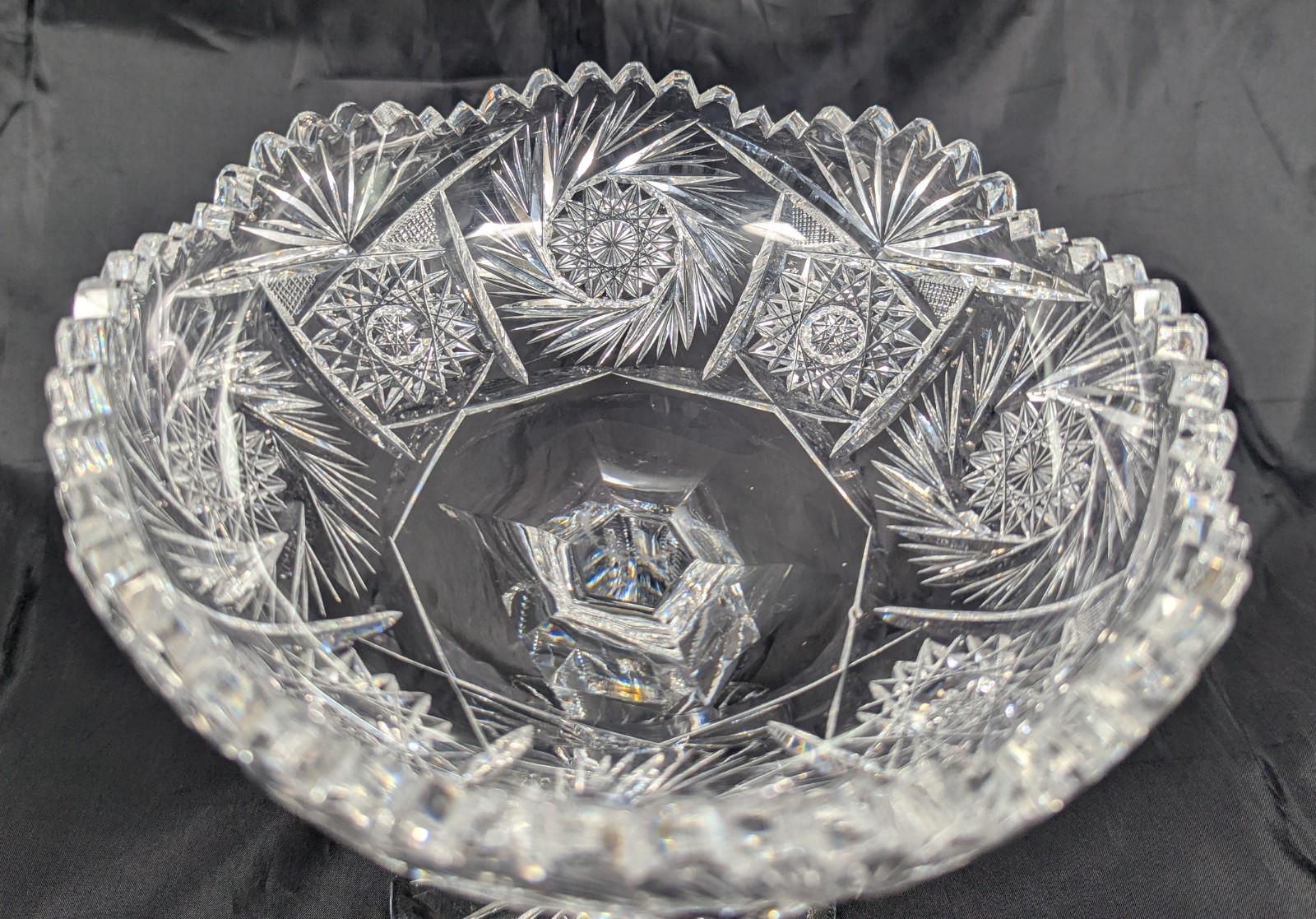 American Brilliant Cut Glass 1876-1916 Compote Stars Pinwheels Fans Zipper Stem