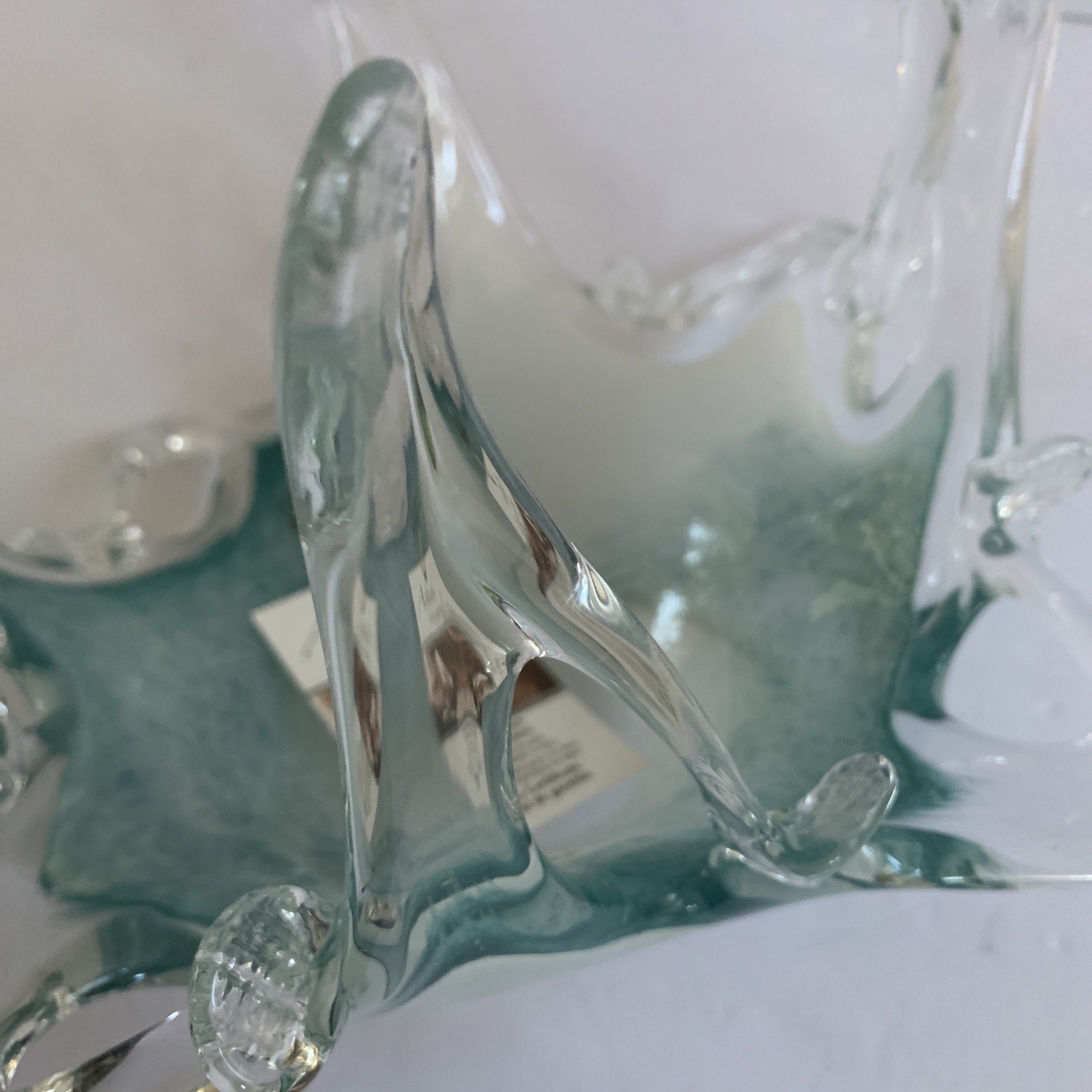 Murano Style Art Glass Mouth Blown Bowl Teal Aqua Blue White Exquisite All Tags