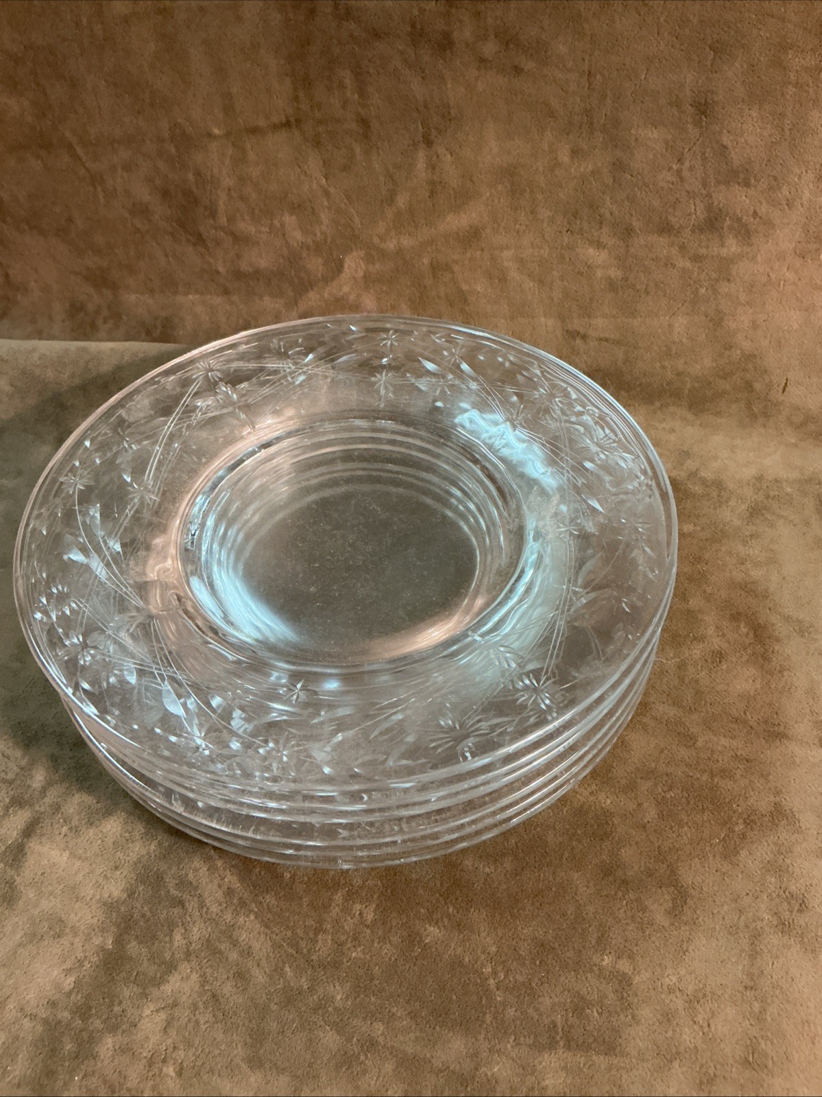 Vintage 1940s Fostoria glass Oxford pattern/cut in clear salad plate lot six pcs
