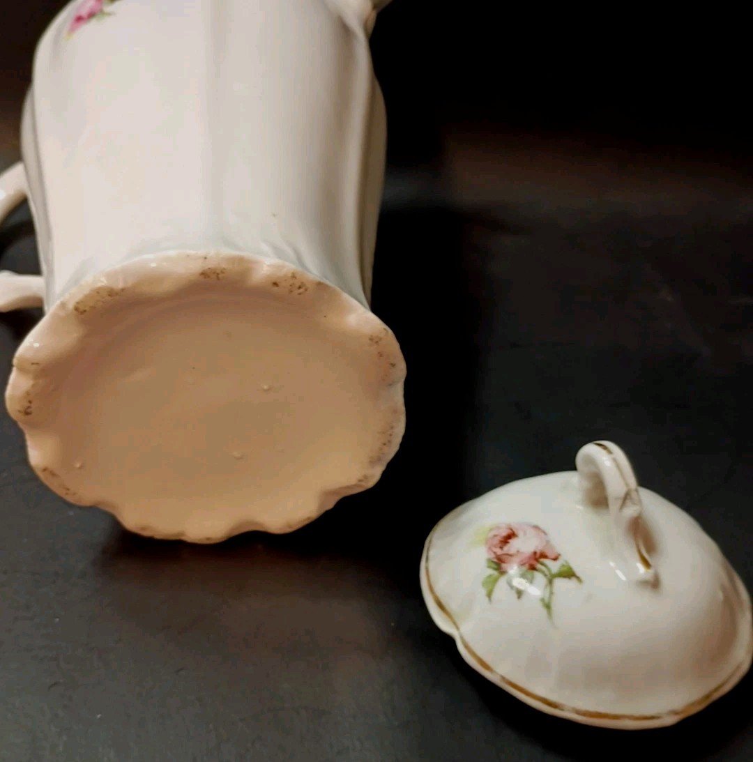 RS Prussia Porcelain Hot Chocolate Pot, Creamer & Sugar Bowl W/lid Roses Fluted