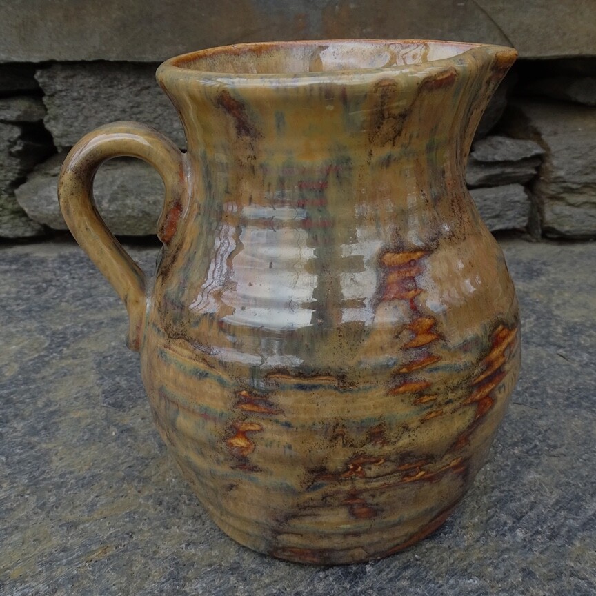 Antique Fulper Art Pottery Pitcher Rustic Earth Tones Colonial Ware Drip Glaze