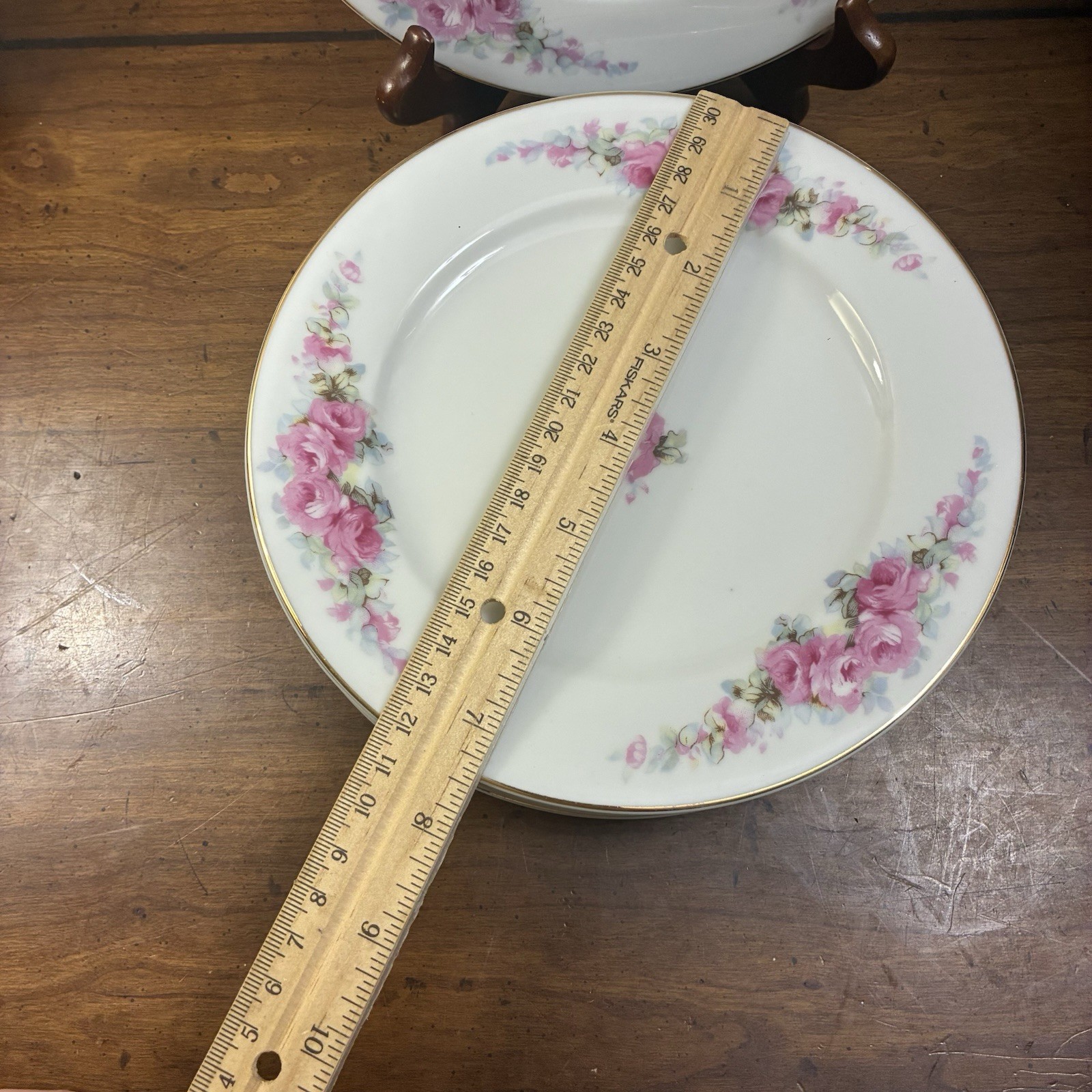 6 Vintage Fine China Corona Salad Plates Pink Roses Made In Occupied Japan