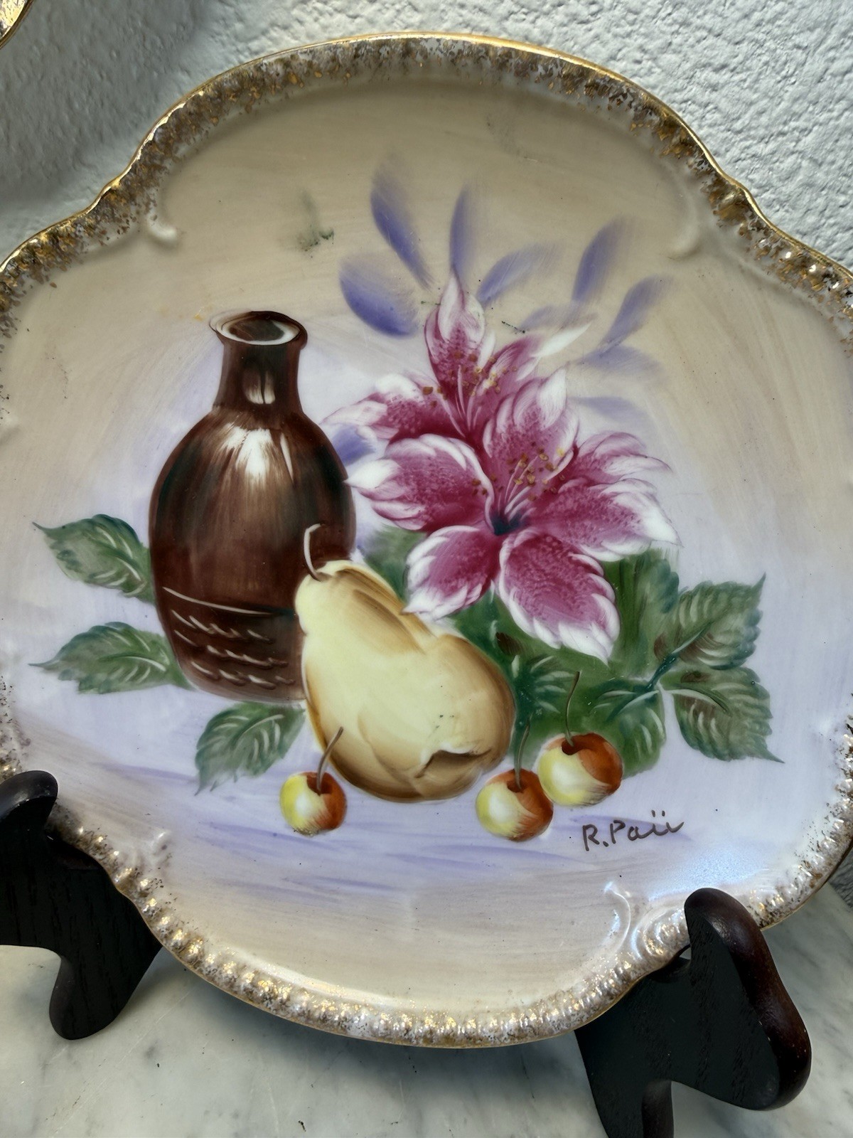 Vtg Set 3 Hand Painted Floral Wall Plates Signed UCAGCO Japan Gold