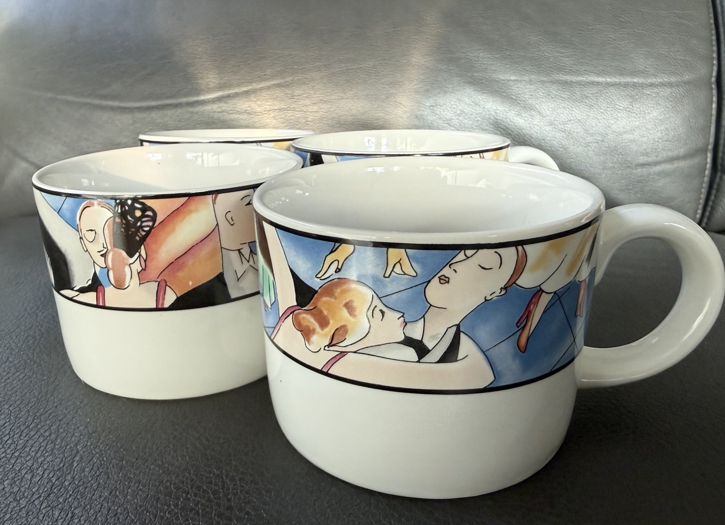 3- Sakura “Tango” #993” Coffee Cups Art Deco By Sue Kimzin DISC 1993-1994