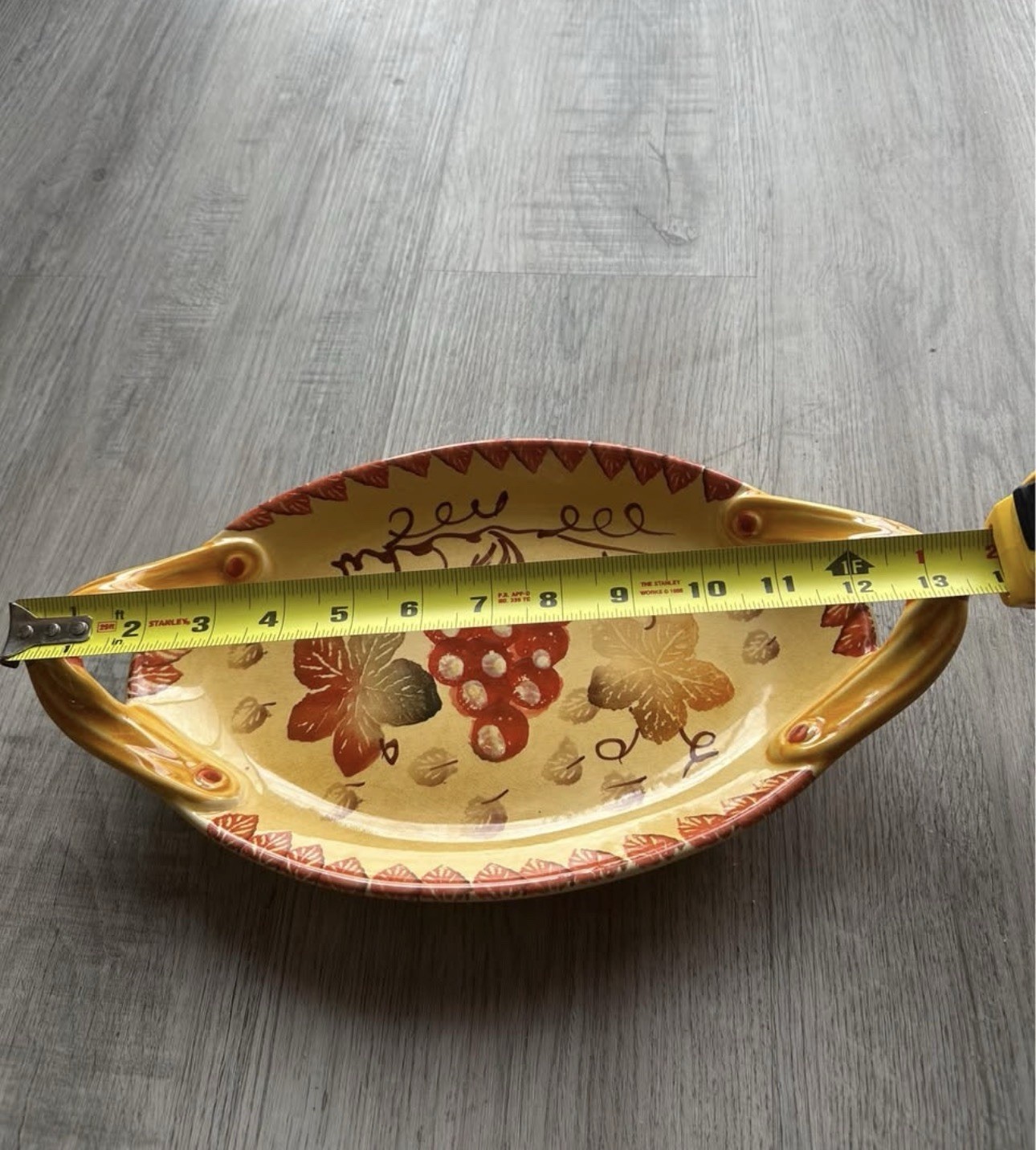 Italia Ceramic Oval Grapes Serving Tray w/ Handles 12in Made in Italy