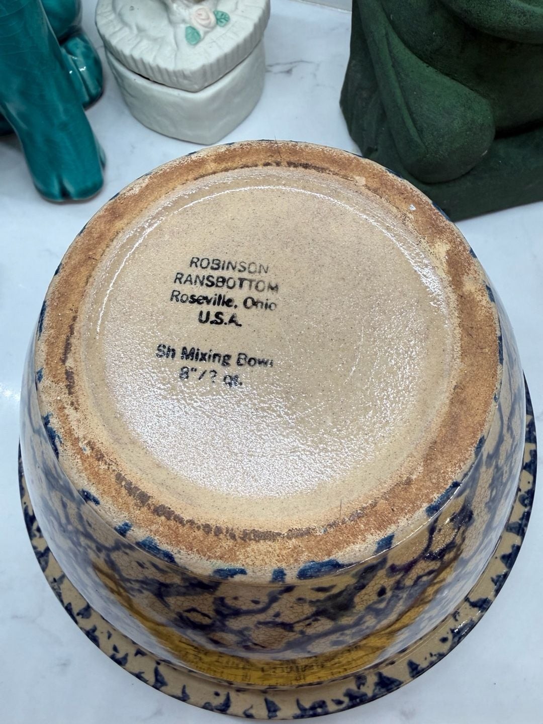 Robinson Ransbottom R.R.P. Co. Blue Spongeware Stoneware Mixing Bowl 8-Inch